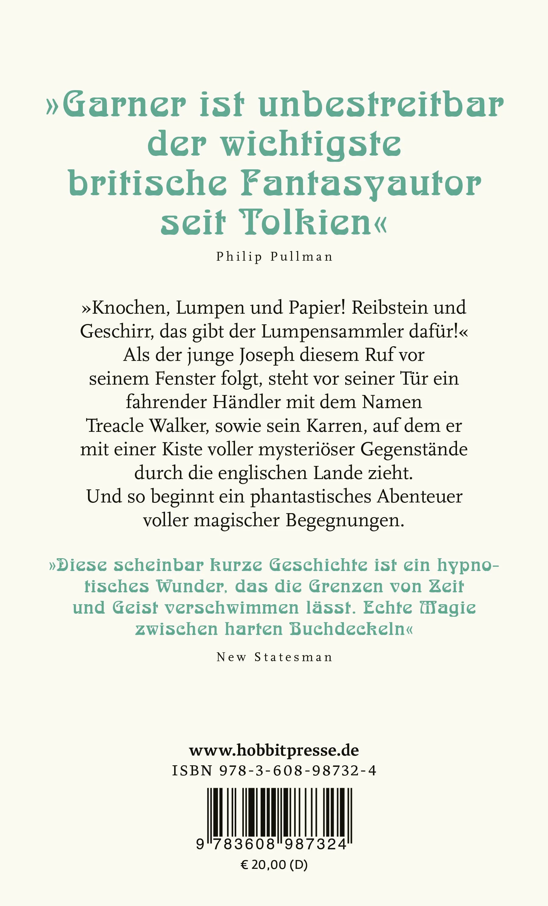 Buchrückseite von 'Treacle Walker' mit Klappentext - Gebundene Ausgabe
