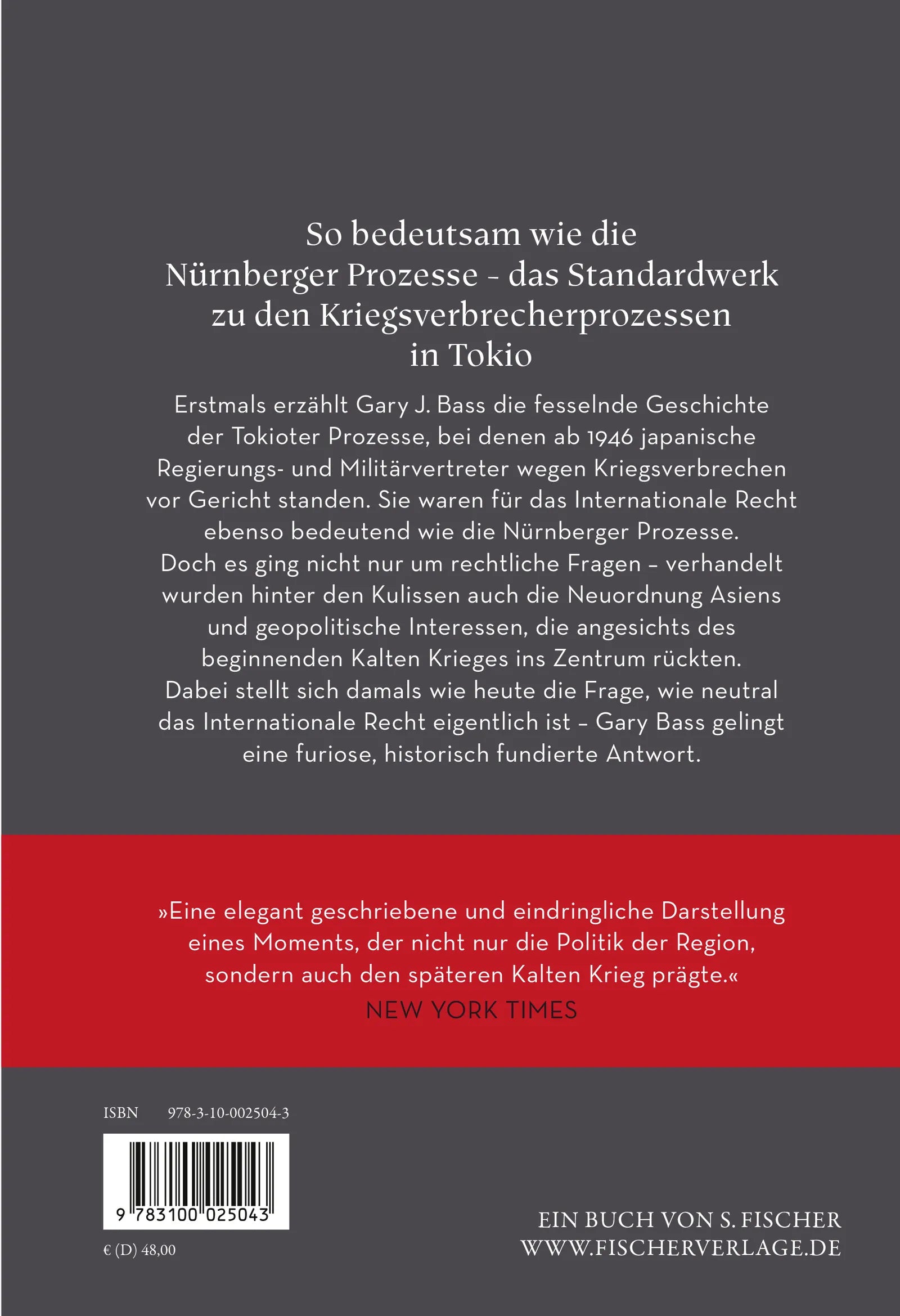 Buchrückseite von 'Tribunal in Tokio' mit Klappentext - Gebundene Ausgabe