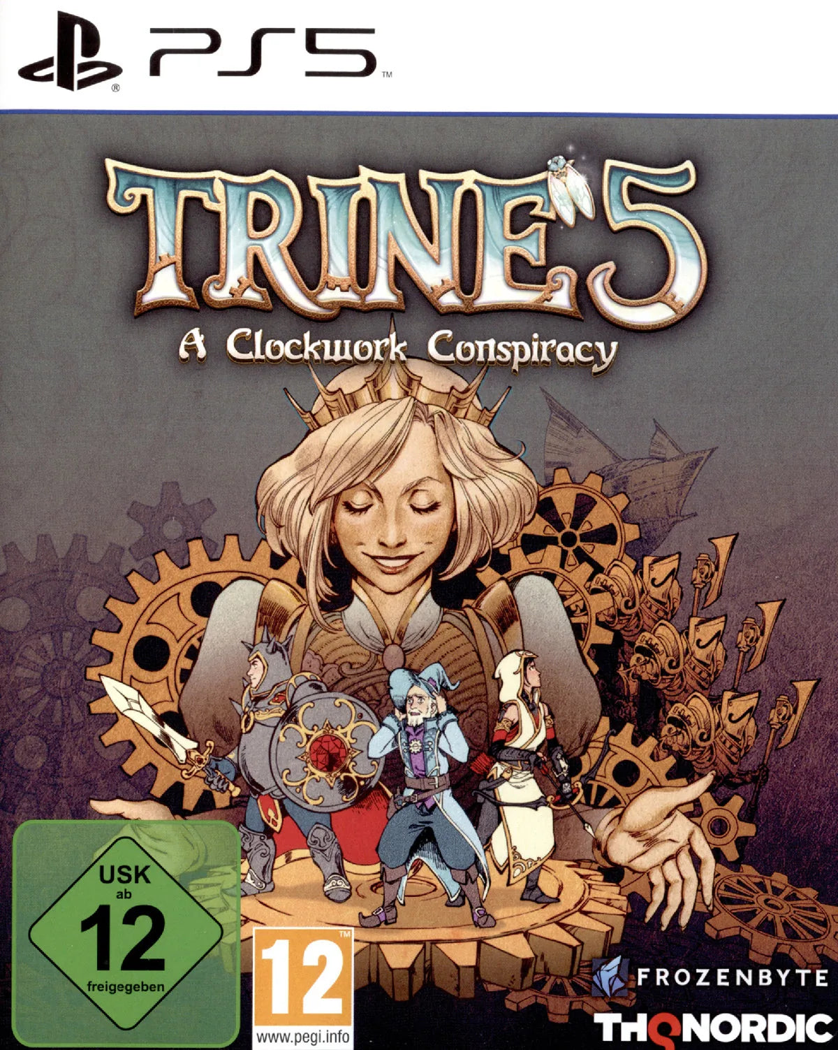Cover: Trine 5 - A Clockwork Conspiracy für Playstation 5. Publisher: THQ Nordic GmbH