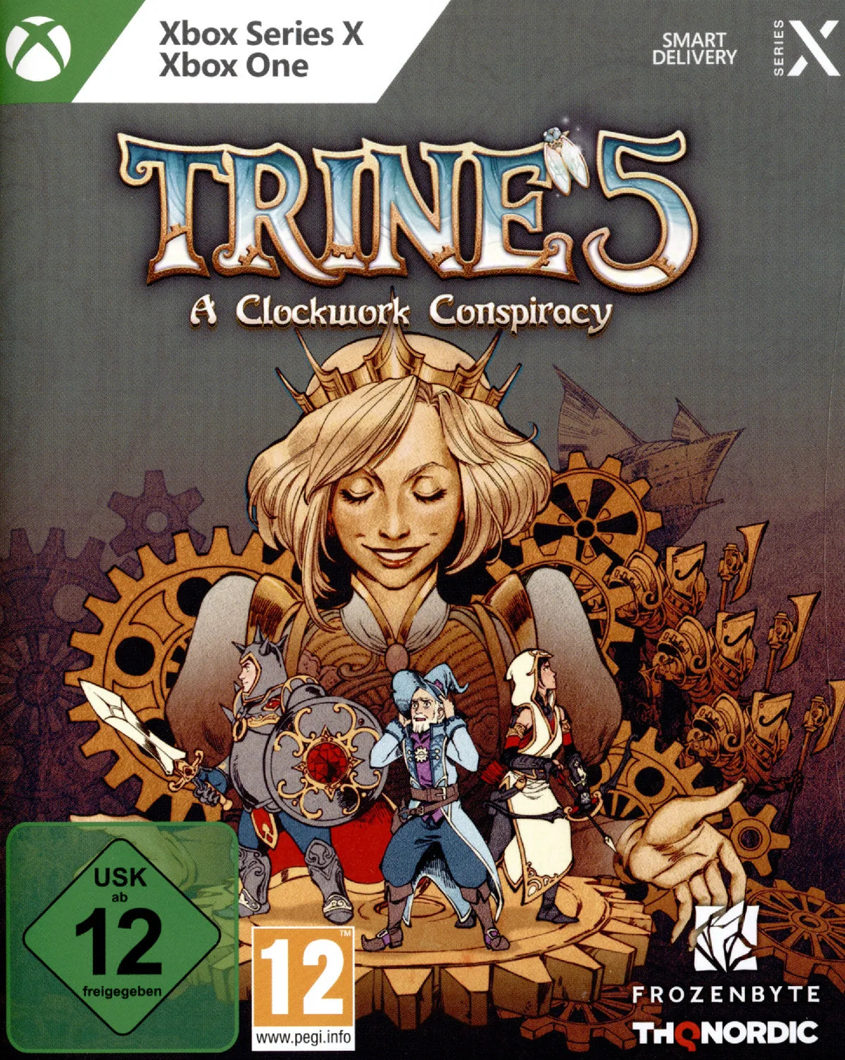 Cover: Trine 5 - A Clockwork Conspiracy für Xbox Series X. Publisher: THQ Nordic GmbH