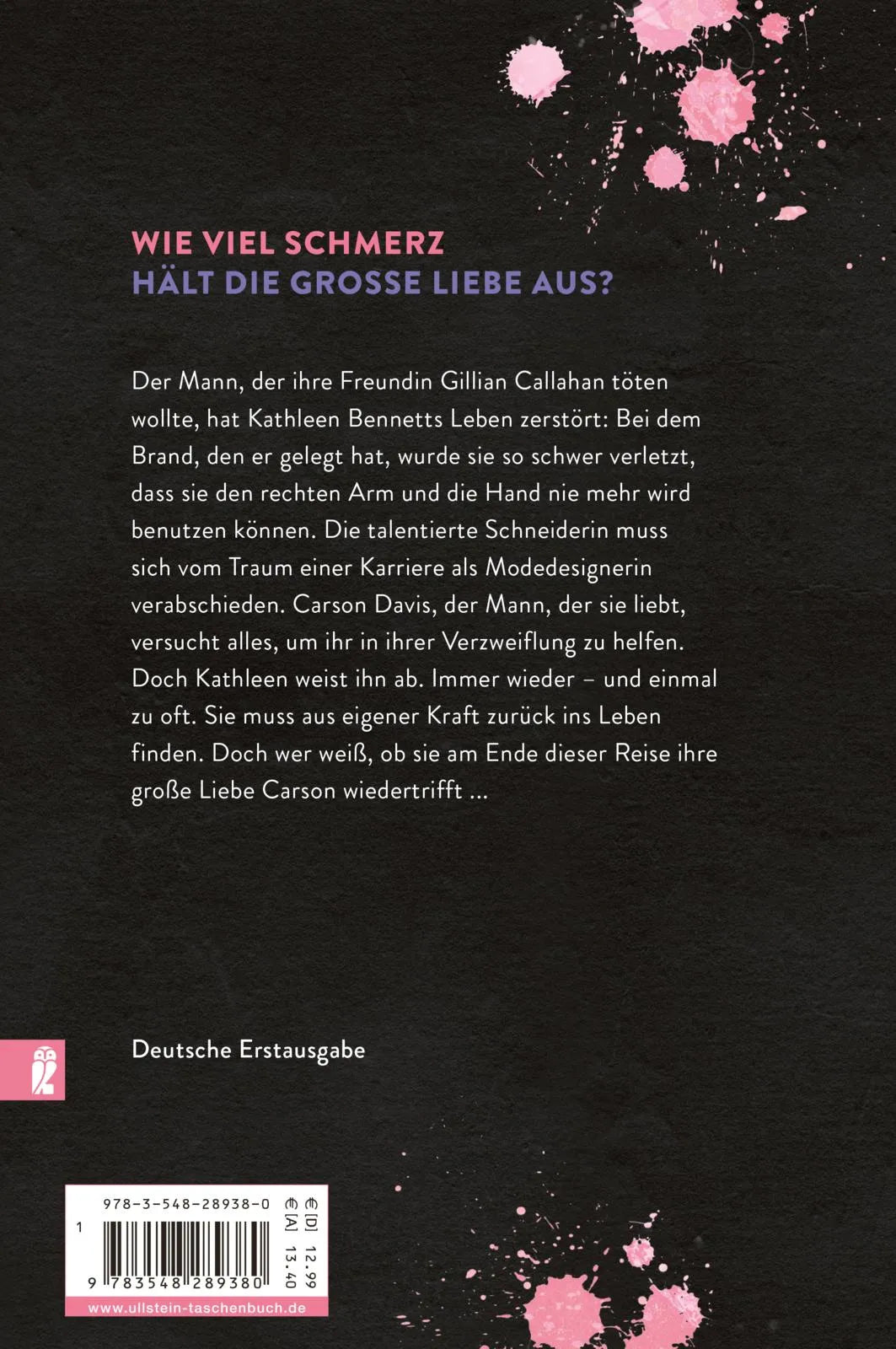 Buchrückseite von 'Trinity - Brennendes Verlangen' mit Klappentext - Paperback