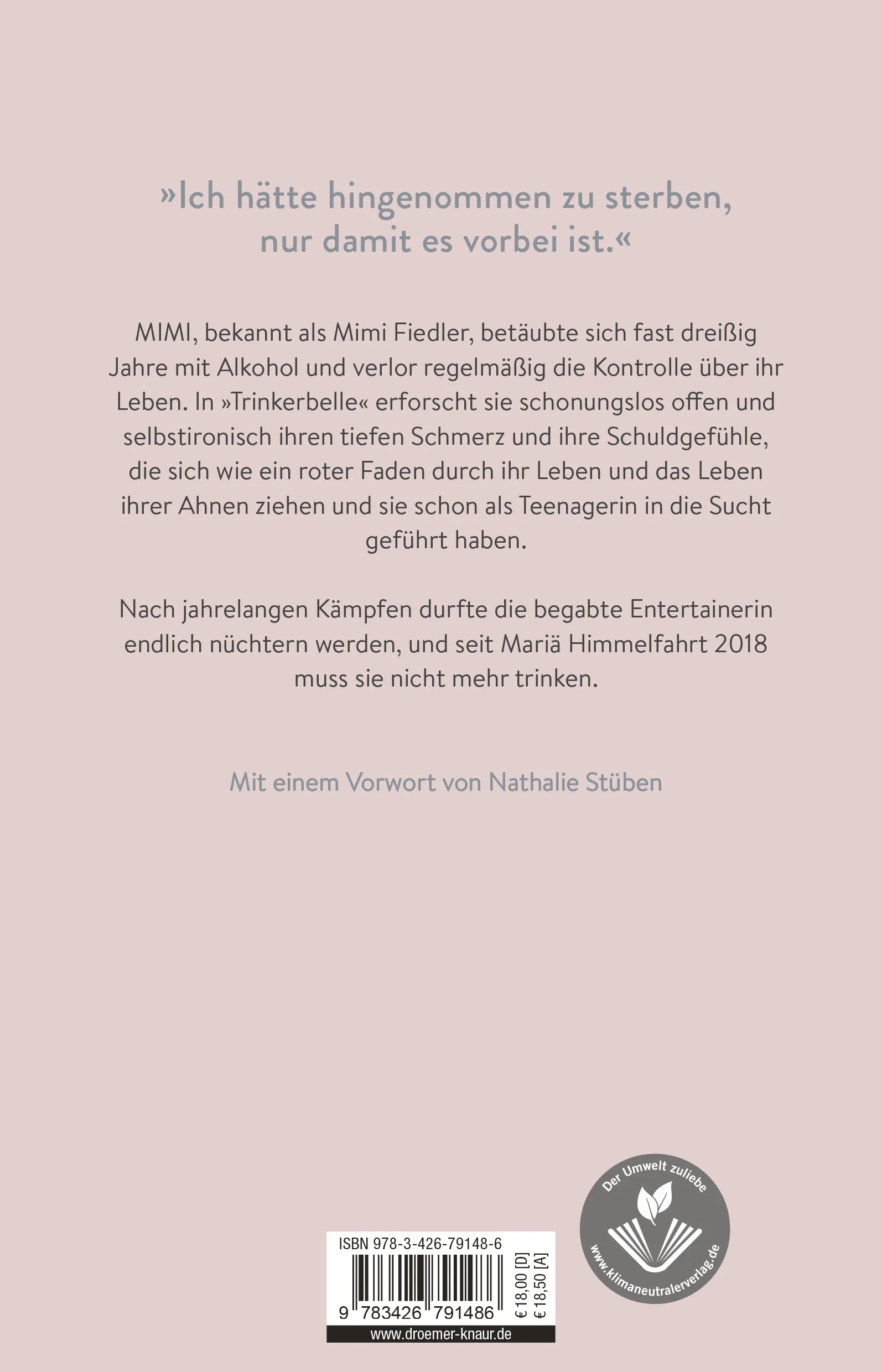 Buchrückseite von 'Trinkerbelle' mit Klappentext - Paperback