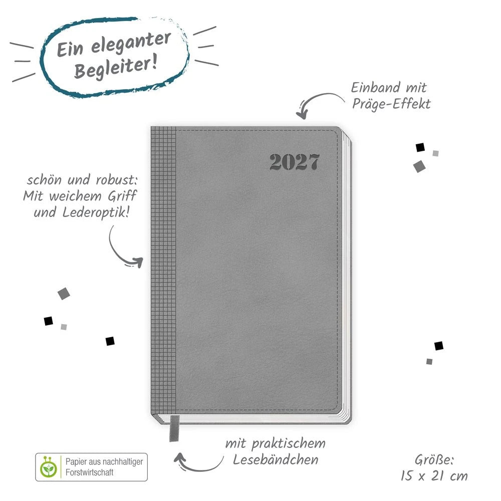 TRÖTSCH - Buchkalender A5 Grau 2027 – Ansicht