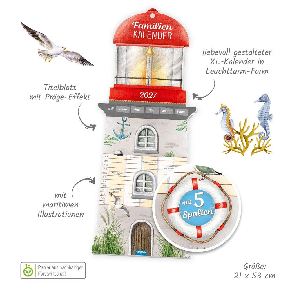 TRÖTSCH - Formkalender Familienkalender Leuchtturm 2027 – Ansicht