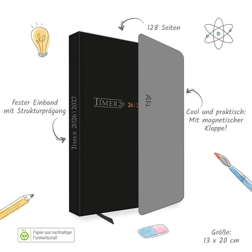 TRÖTSCH - Schülerkalender mit Klappe Black 26/27 – Ansicht