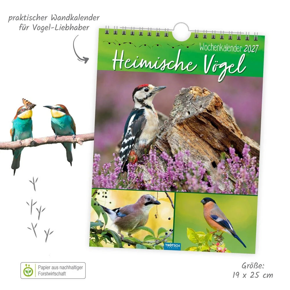 TRÖTSCH - Wochenkalender zum Hängen Heimische Vögel 2027 – Ansicht