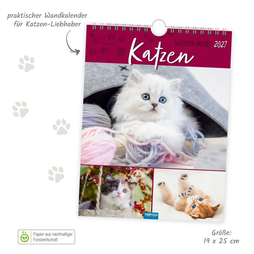 TRÖTSCH - Wochenkalender zum Hängen Katzen 2027 – Ansicht