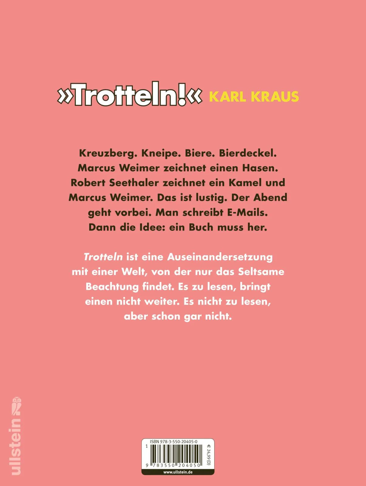 Buchrückseite von 'Trotteln' mit Klappentext - Gebundene Ausgabe