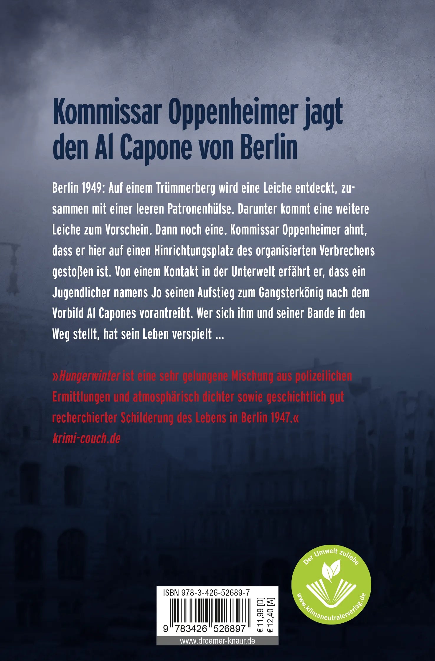 Buchrückseite von 'Trümmertote' mit Klappentext - Taschenbuch