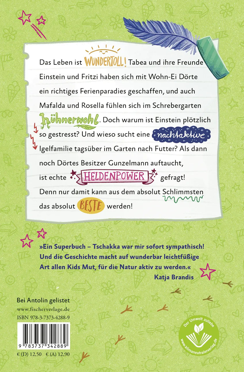 Buchrückseite von 'Tschakka! – Jetzt wird's stachelig!' mit Klappentext - Gebundene Ausgabe