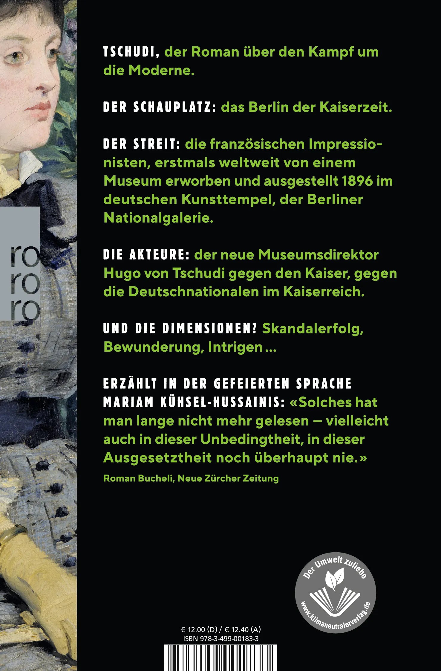 Buchrückseite von 'Tschudi' mit Klappentext - Taschenbuch