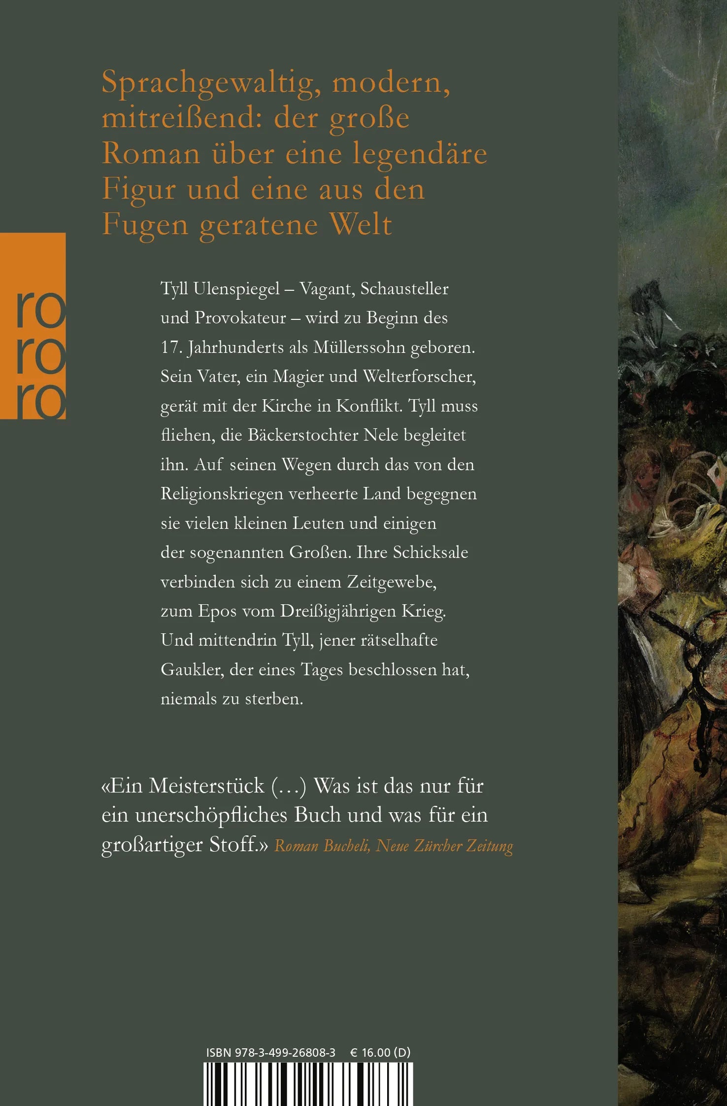 Buchrückseite von 'Tyll' mit Klappentext - Taschenbuch