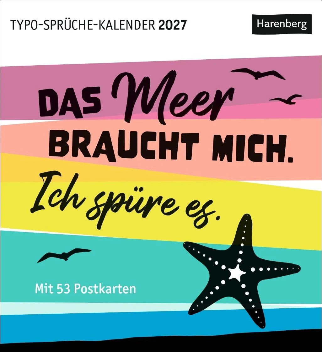 Postkartenkalender: Typo-Sprüche-Kalender Postkartenkalender 2027 - Wochenkalender mit 53 Postkarten