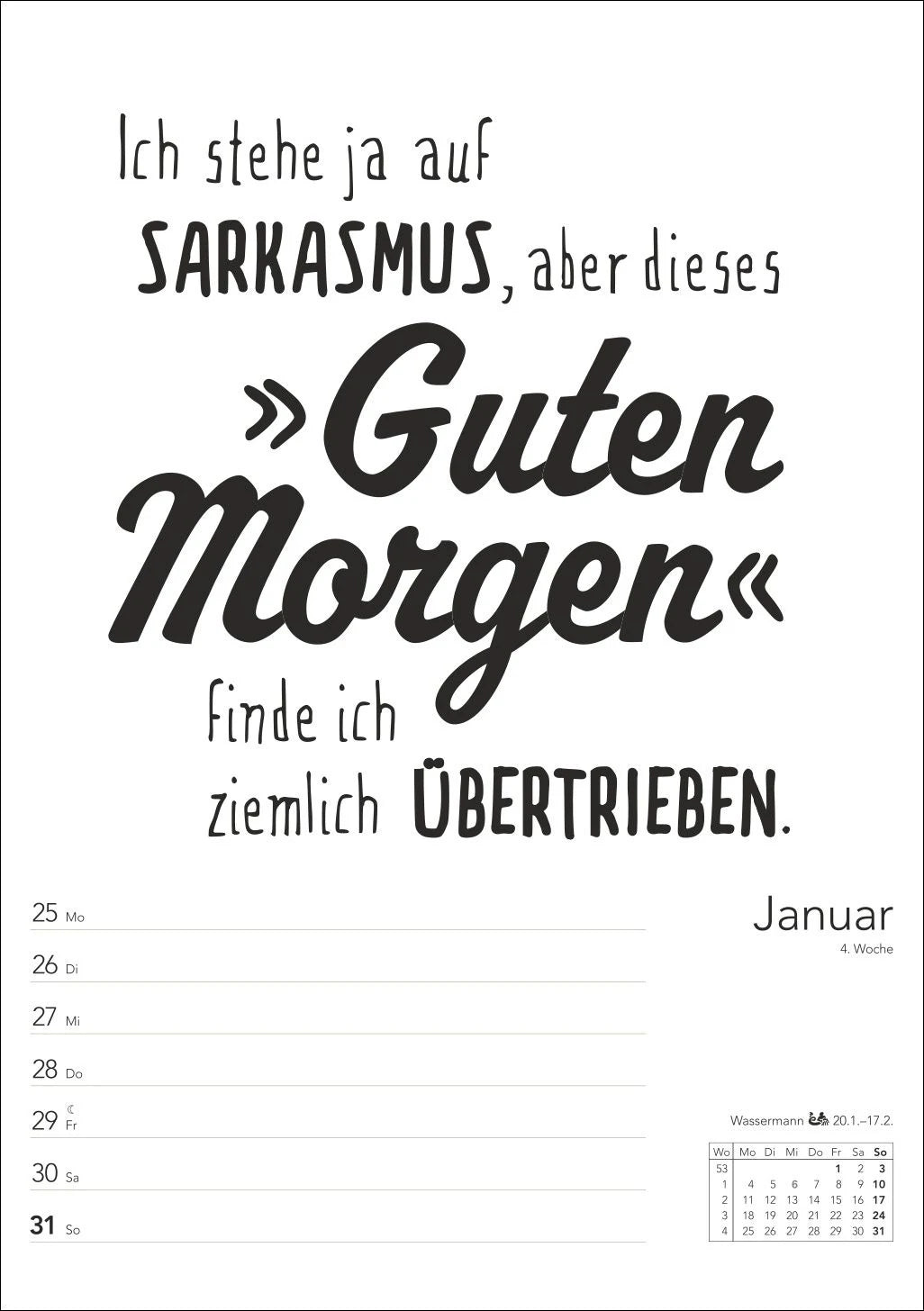 Typo-Sprüche-Kalender s/w Wochenplaner 2027 - mit 53 witzigen Sprüchen – Ansicht