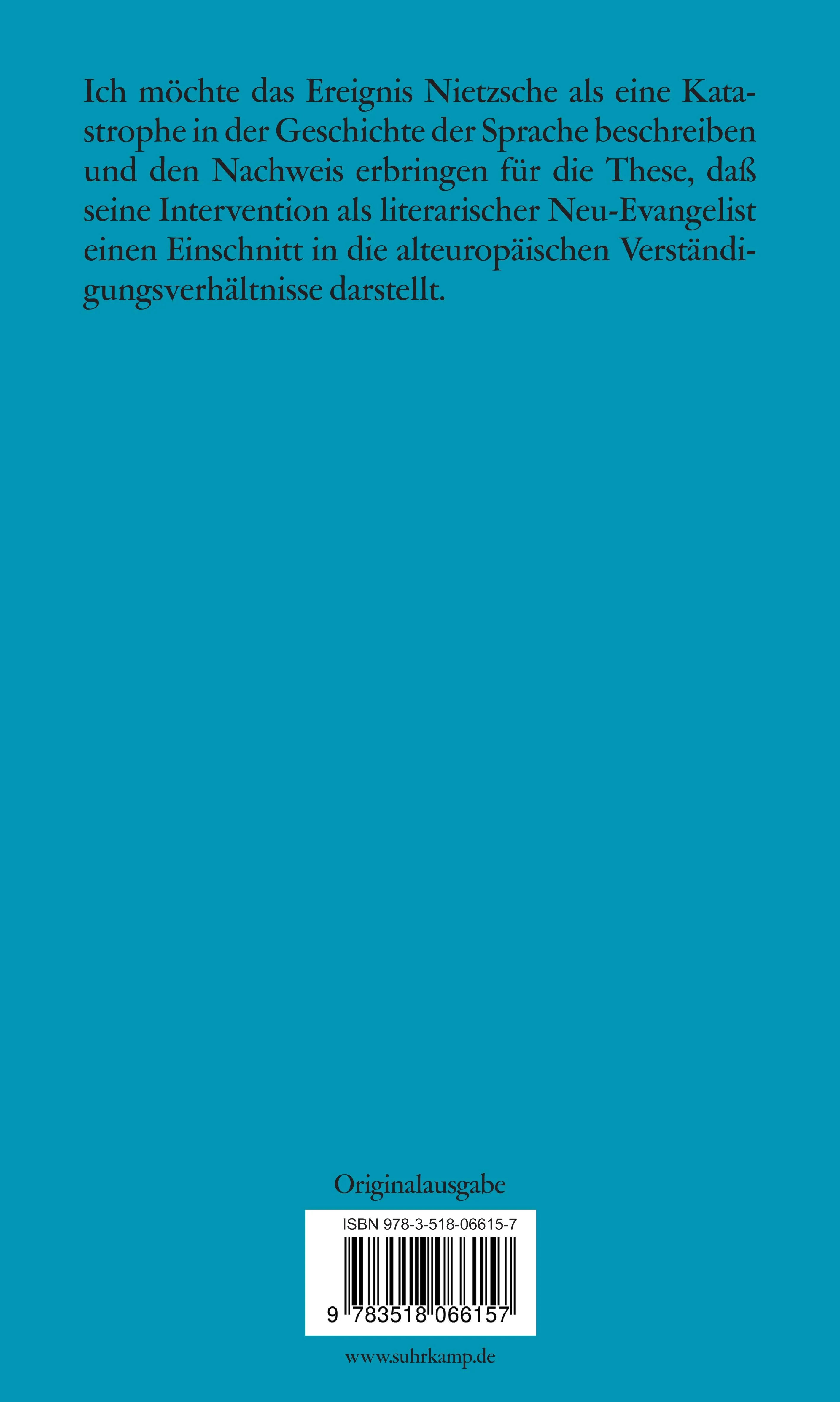 Buchrückseite von 'Über die Verbesserung der guten Nachricht' mit Klappentext - Taschenbuch
