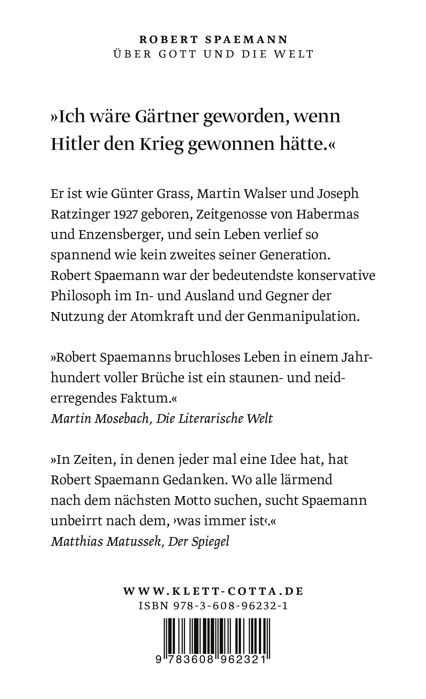 Buchrückseite von 'Über Gott und die Welt' mit Klappentext - Paperback