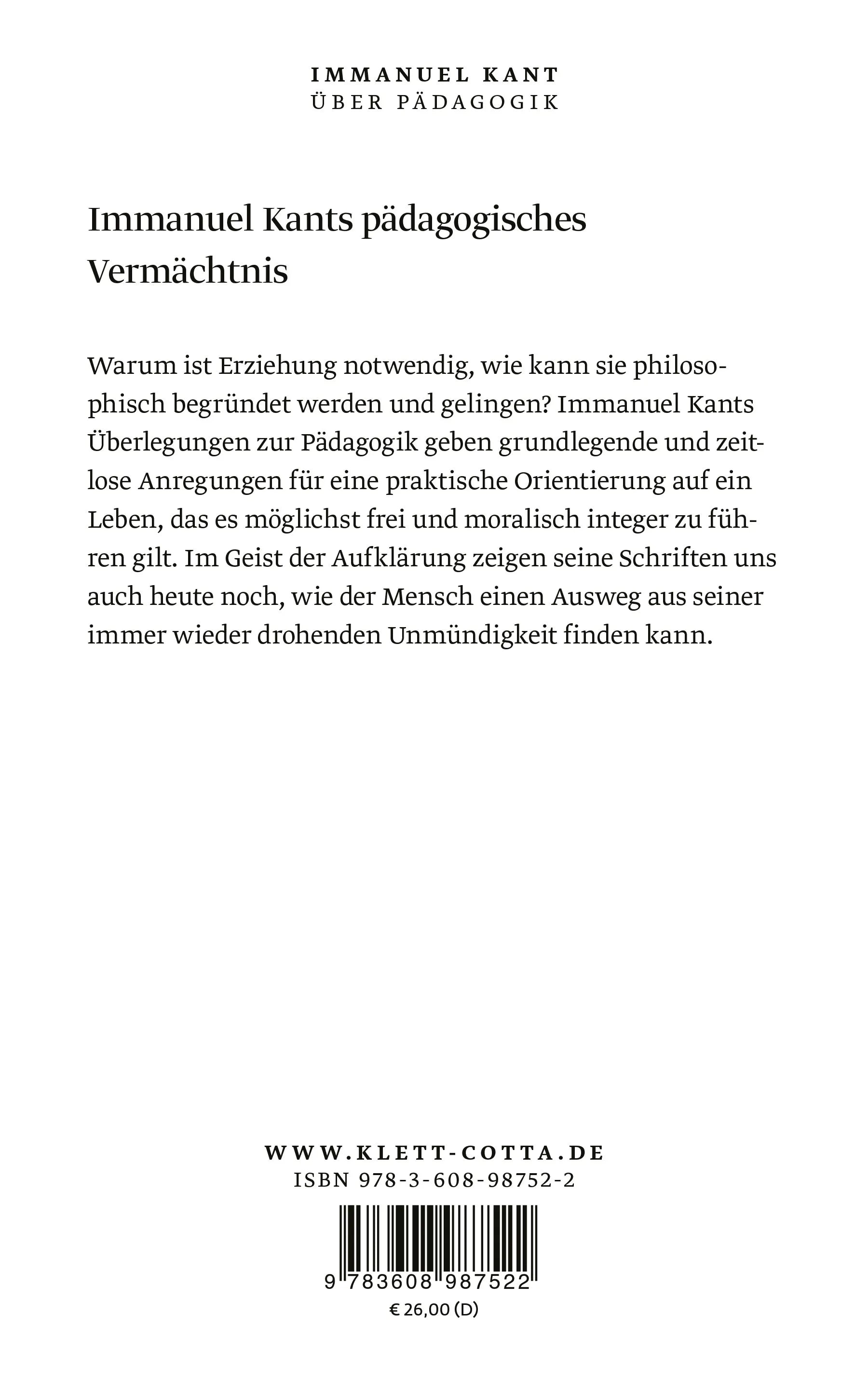 Buchrückseite von 'Über Pädagogik' mit Klappentext - Paperback