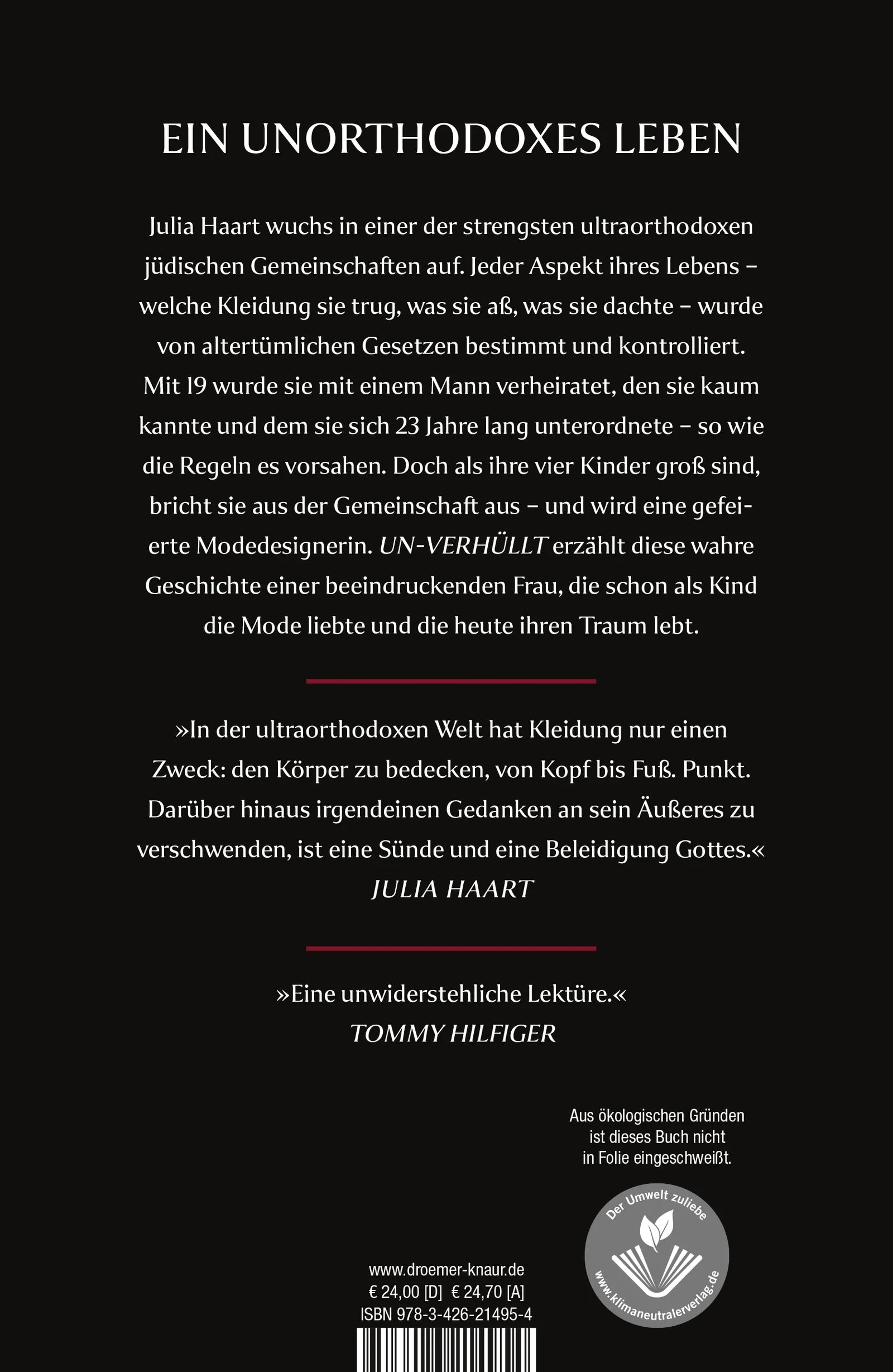Buchrückseite von 'UN-VERHÜLLT' mit Klappentext - Gebundene Ausgabe