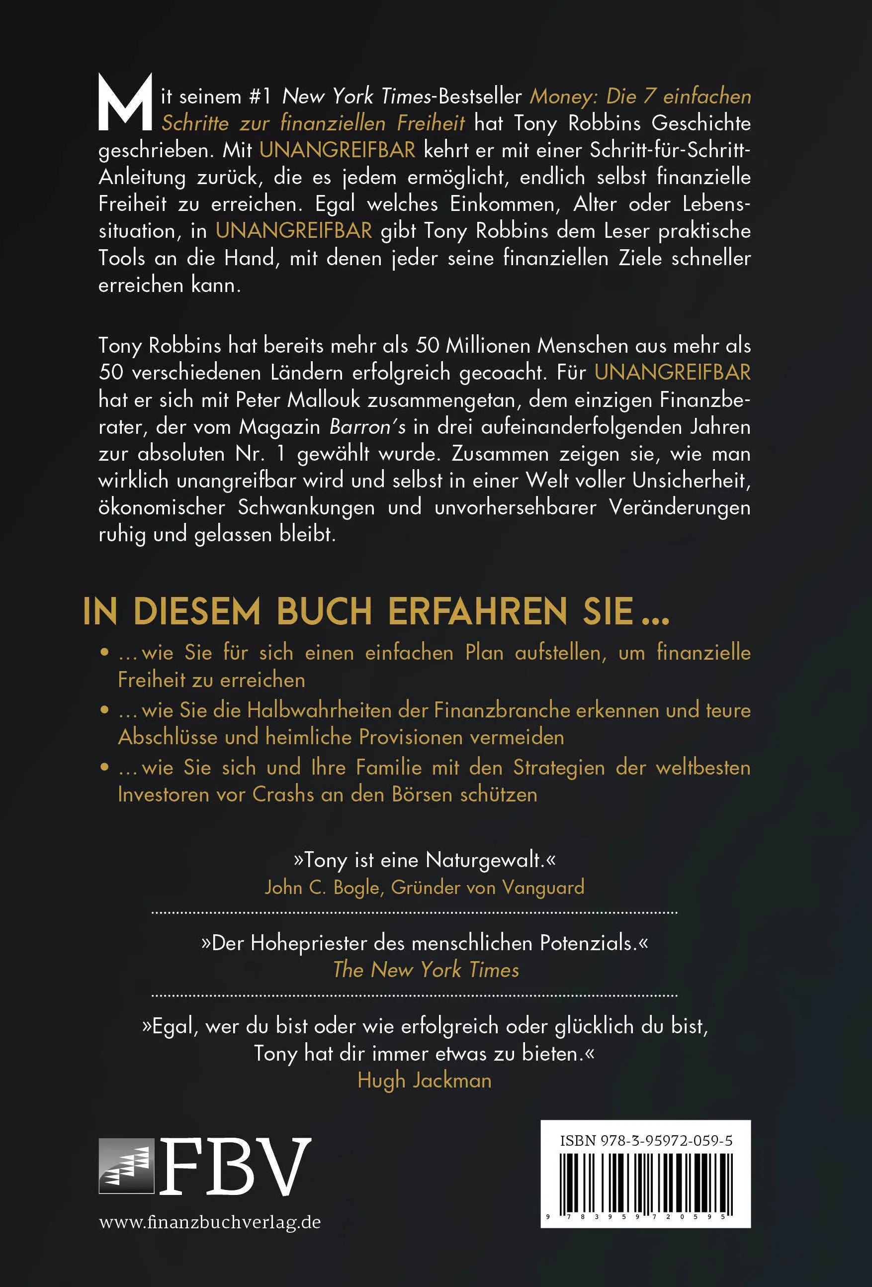 Buchrückseite von 'UNANGREIFBAR' mit Klappentext - Gebundene Ausgabe