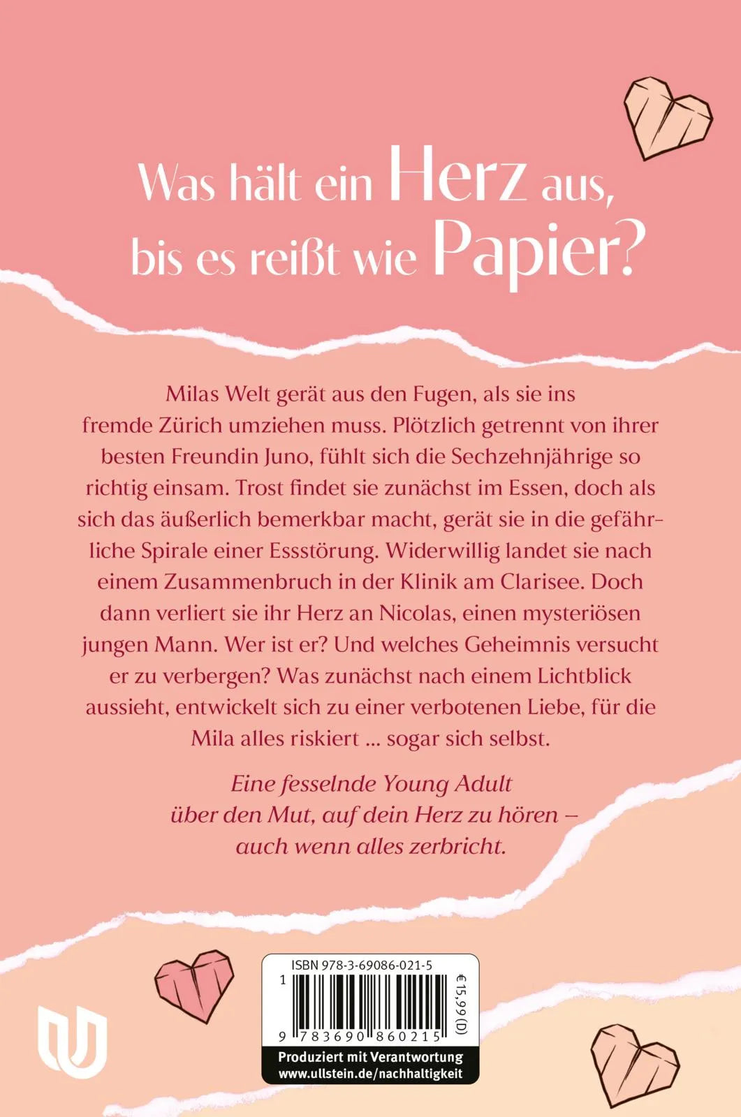 Buchrückseite von 'Und alles zerbricht' mit Klappentext - Paperback