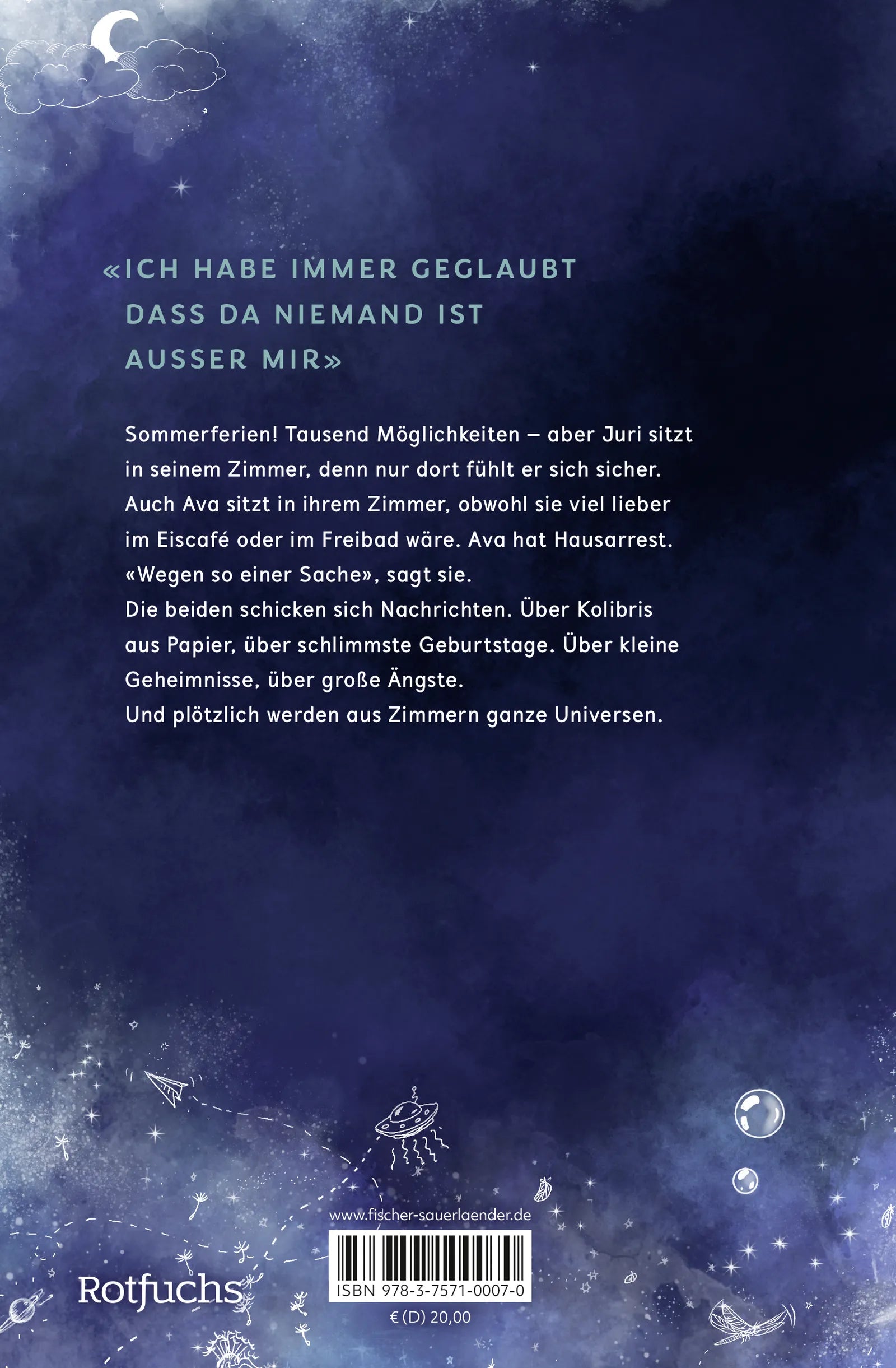 Buchrückseite von 'Und die Welt, sie fliegt hoch' mit Klappentext - Gebundene Ausgabe