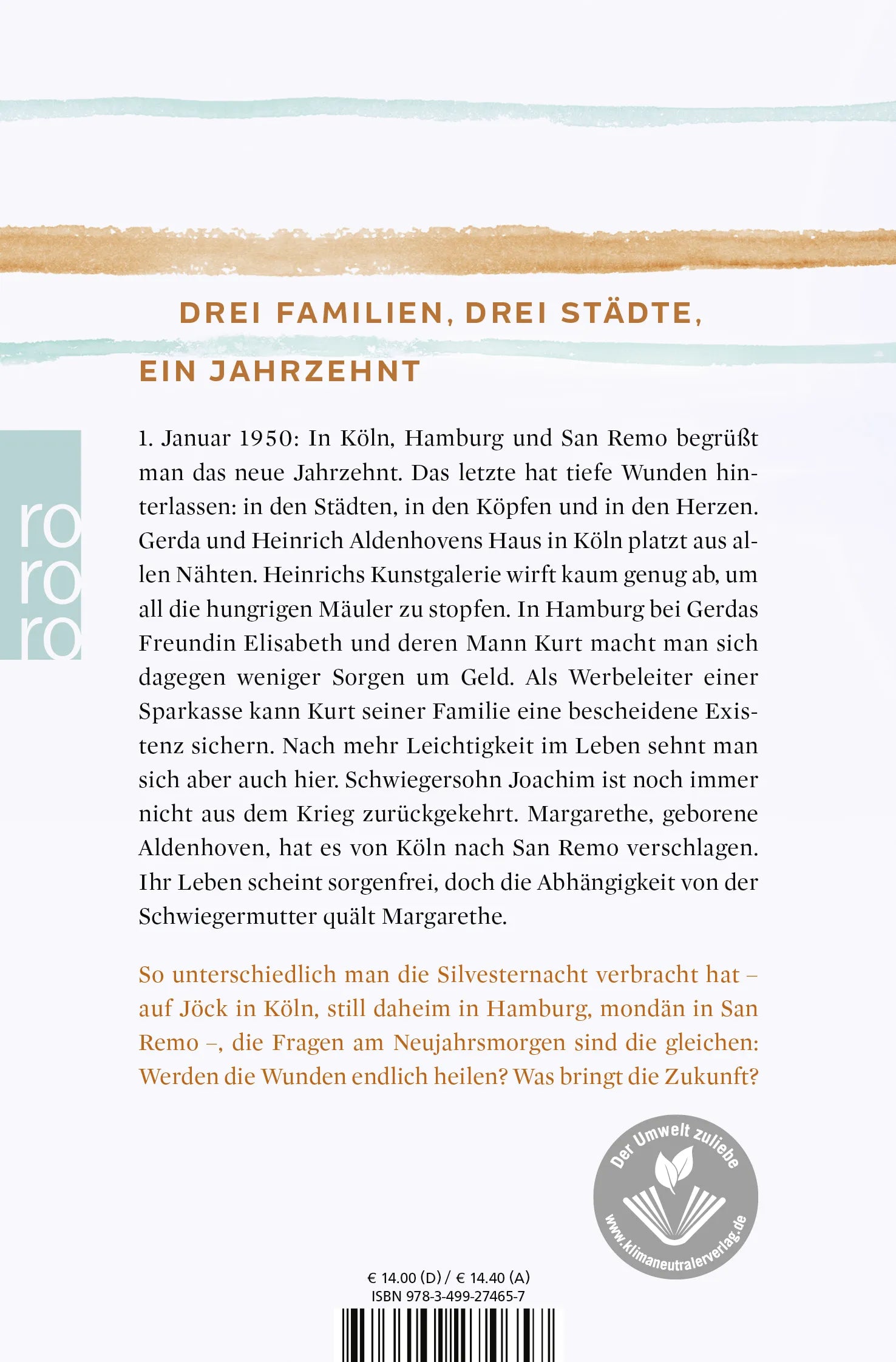 Buchrückseite von 'Und die Welt war jung' mit Klappentext - Taschenbuch