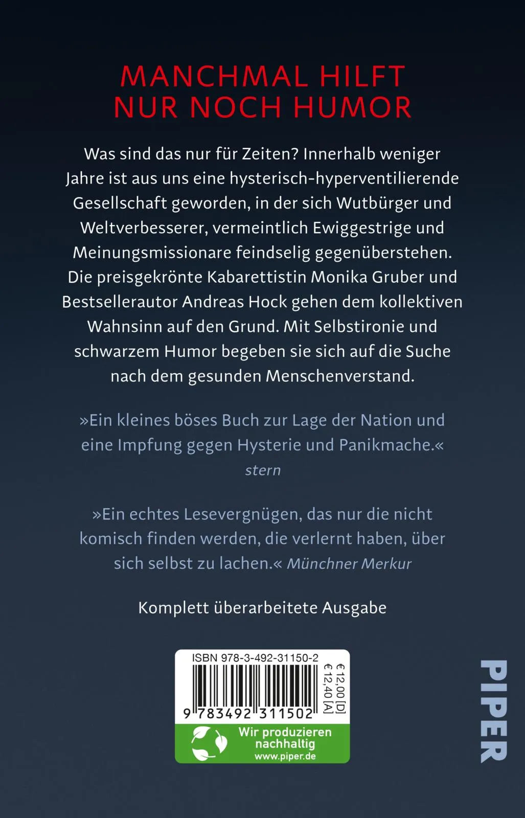 Buchrückseite von 'Und erlöse uns von den Blöden' mit Klappentext - Taschenbuch