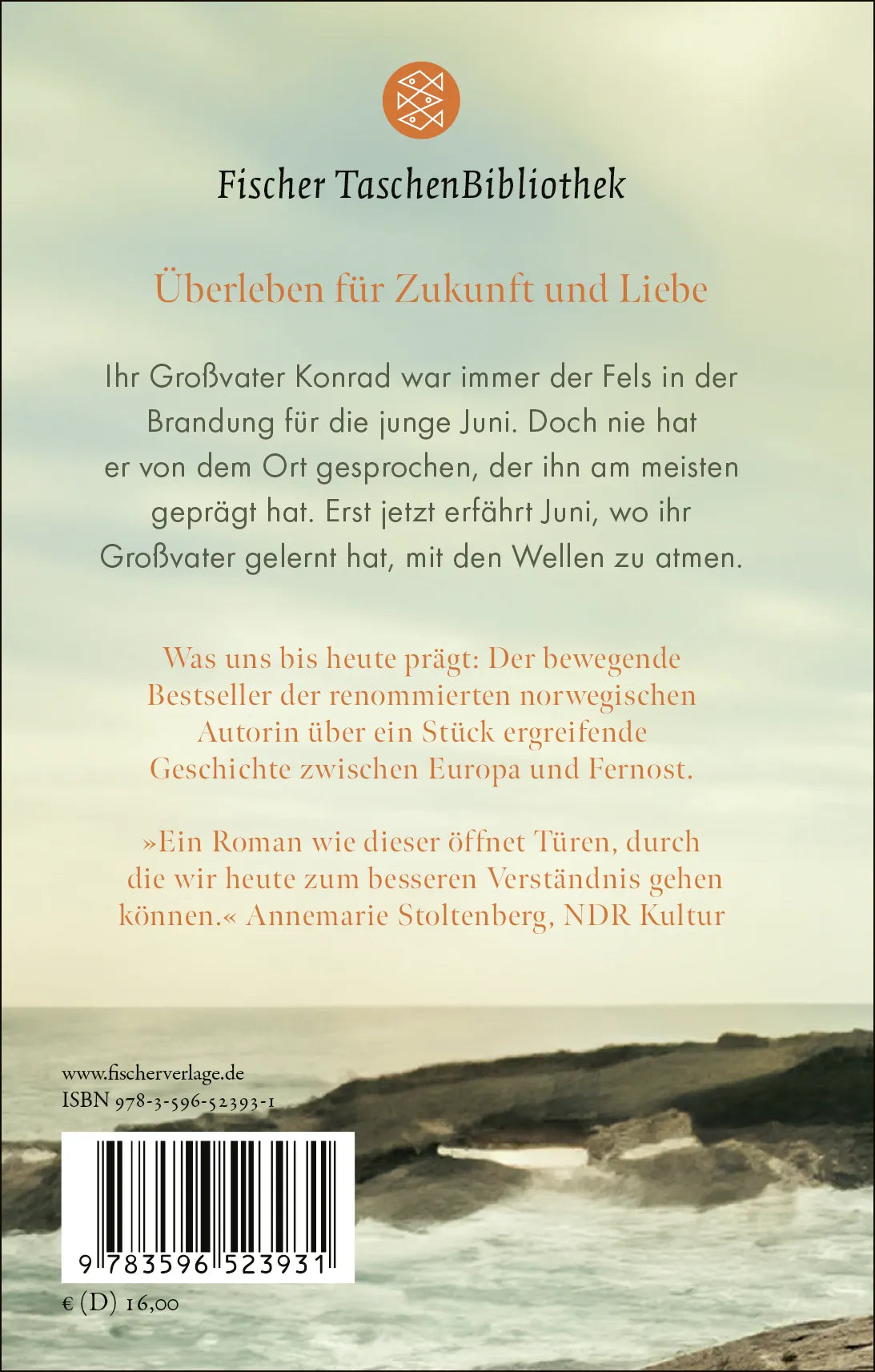 Buchrückseite von 'Und Großvater atmete mit den Wellen' mit Klappentext - Gebundene Ausgabe