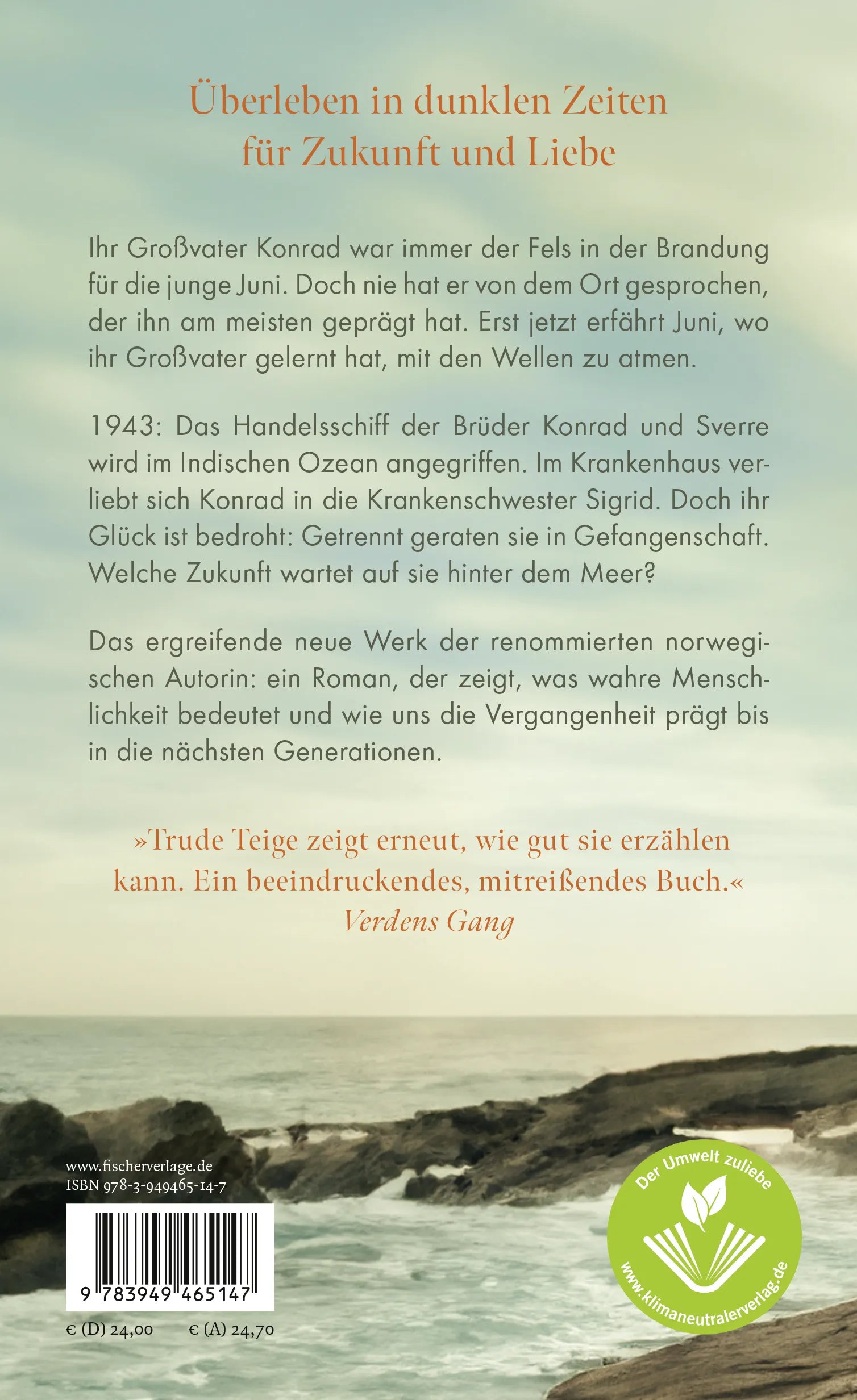 Buchrückseite von 'Und Großvater atmete mit den Wellen' mit Klappentext - Gebundene Ausgabe