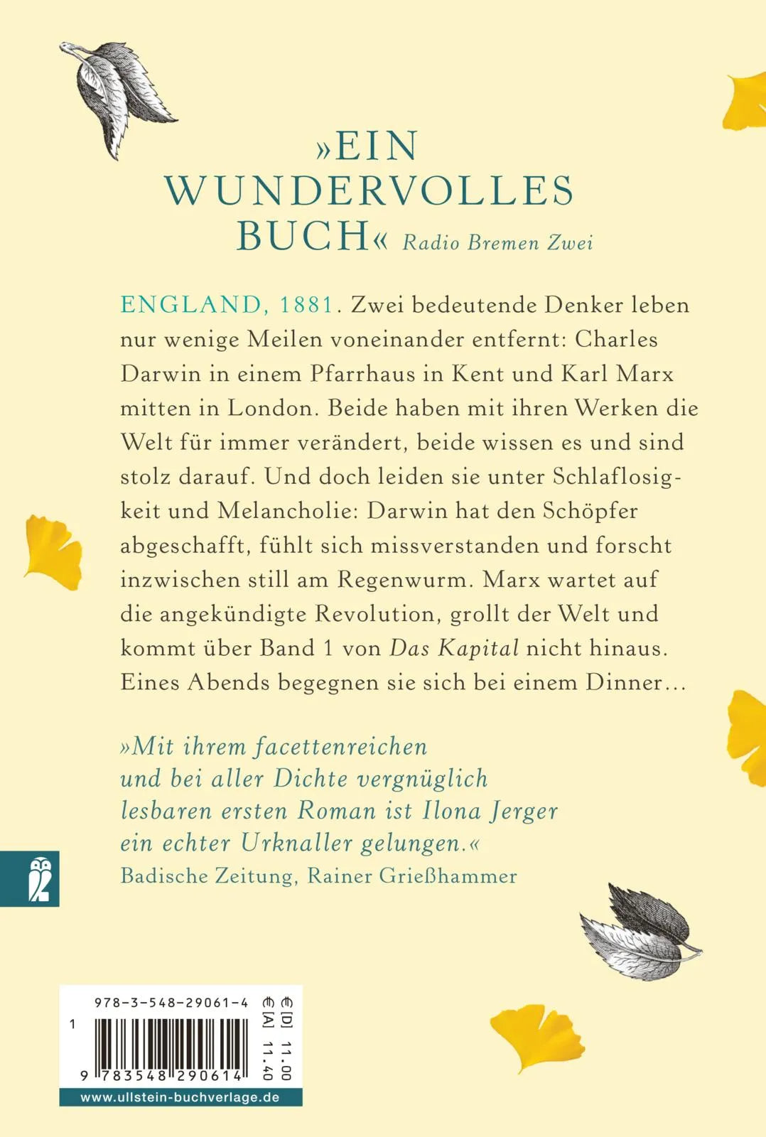 Buchrückseite von 'Und Marx stand still in Darwins Garten' mit Klappentext - Taschenbuch