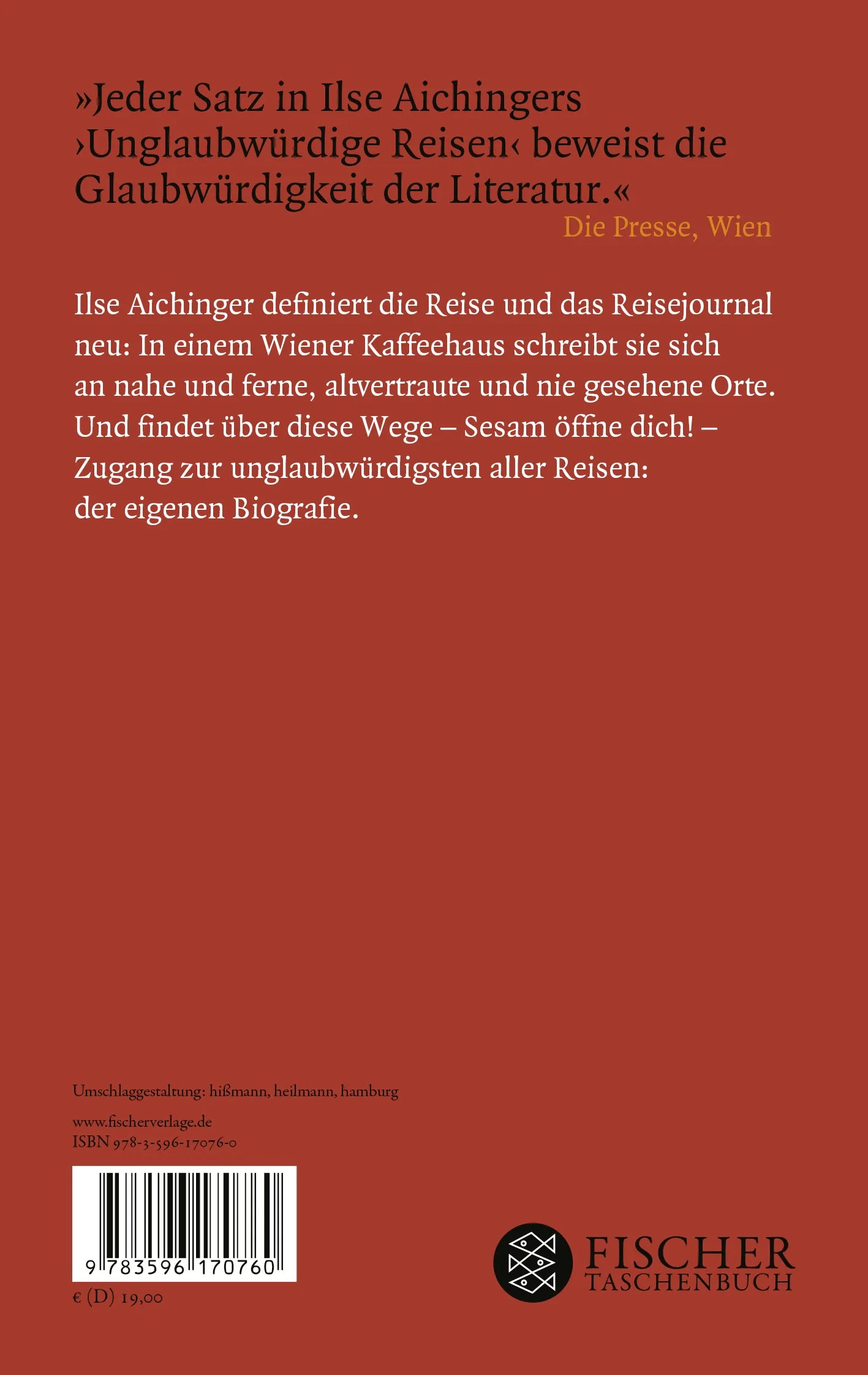 Buchrückseite von 'Unglaubwürdige Reisen' mit Klappentext - Taschenbuch
