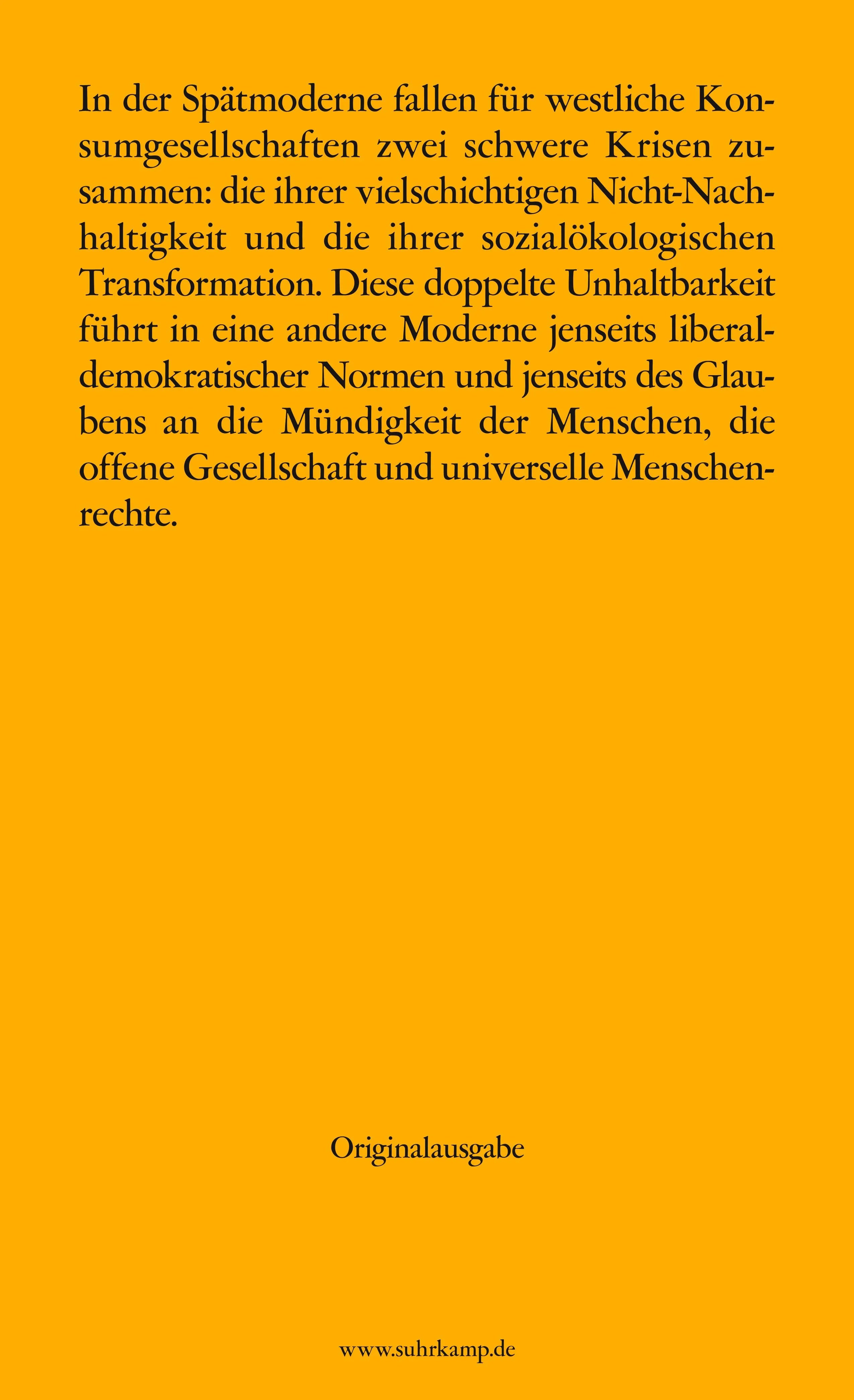 Buchrückseite von 'Unhaltbarkeit' mit Klappentext - Taschenbuch