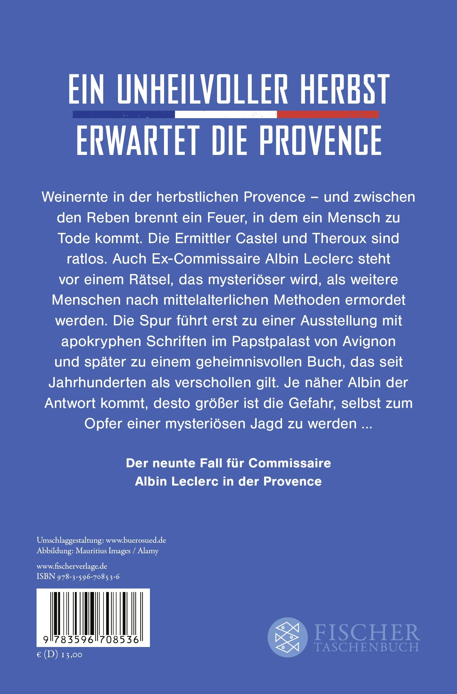 Buchrückseite von 'Unheilvolle Provence' mit Klappentext - Taschenbuch