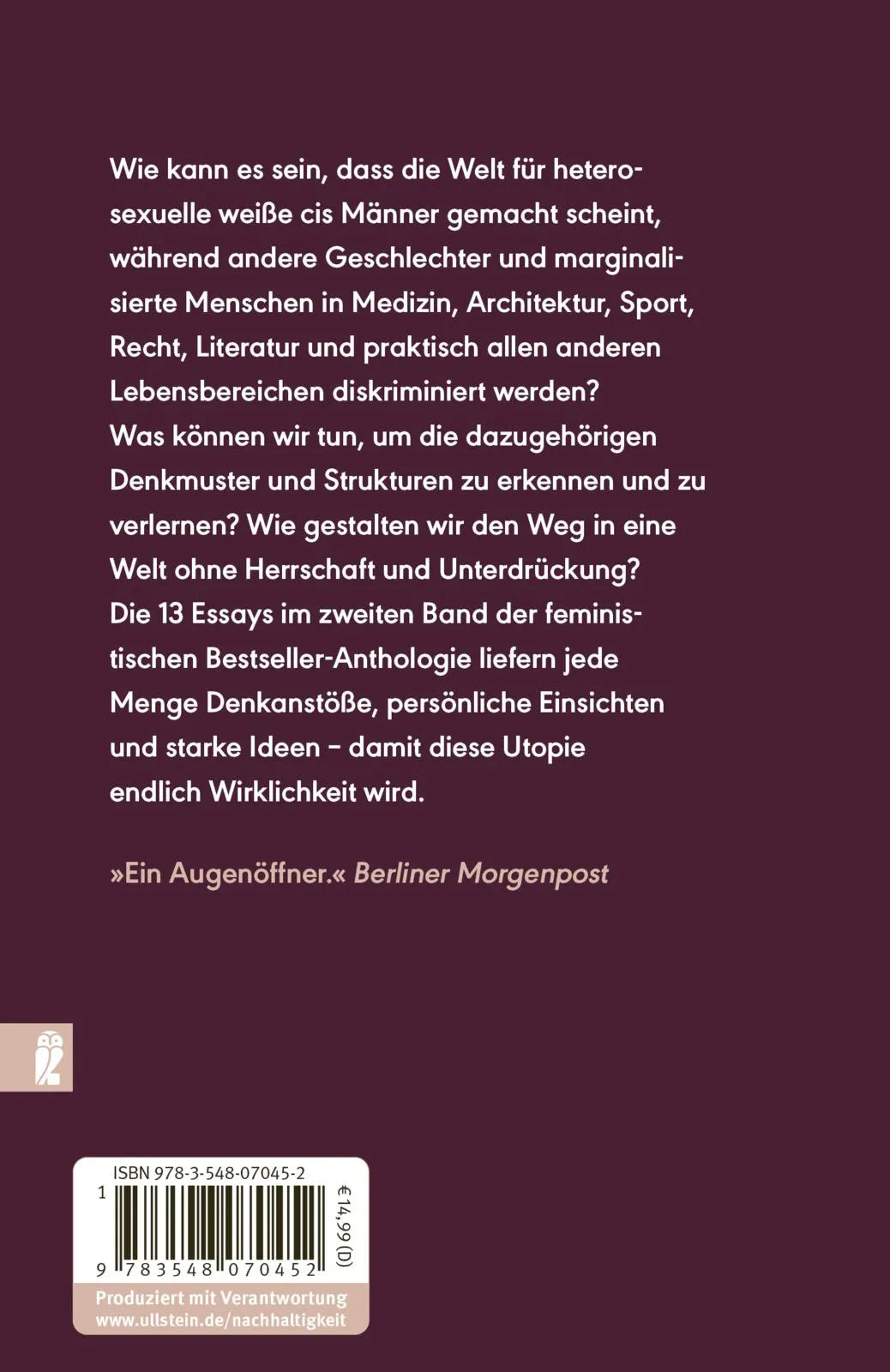 Buchrückseite von 'Unlearn Patriarchy 2' mit Klappentext - Taschenbuch