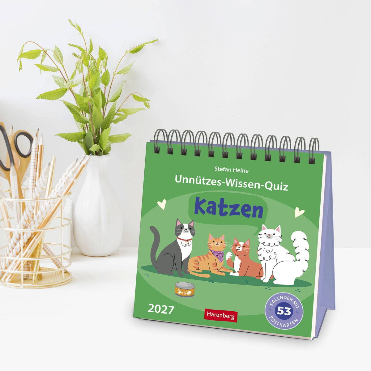 Unnützes-Wissen-Quiz Katzen Premium-Postkartenkalender 2027 - Kalender mit 53 Rätselkarten – Ansicht