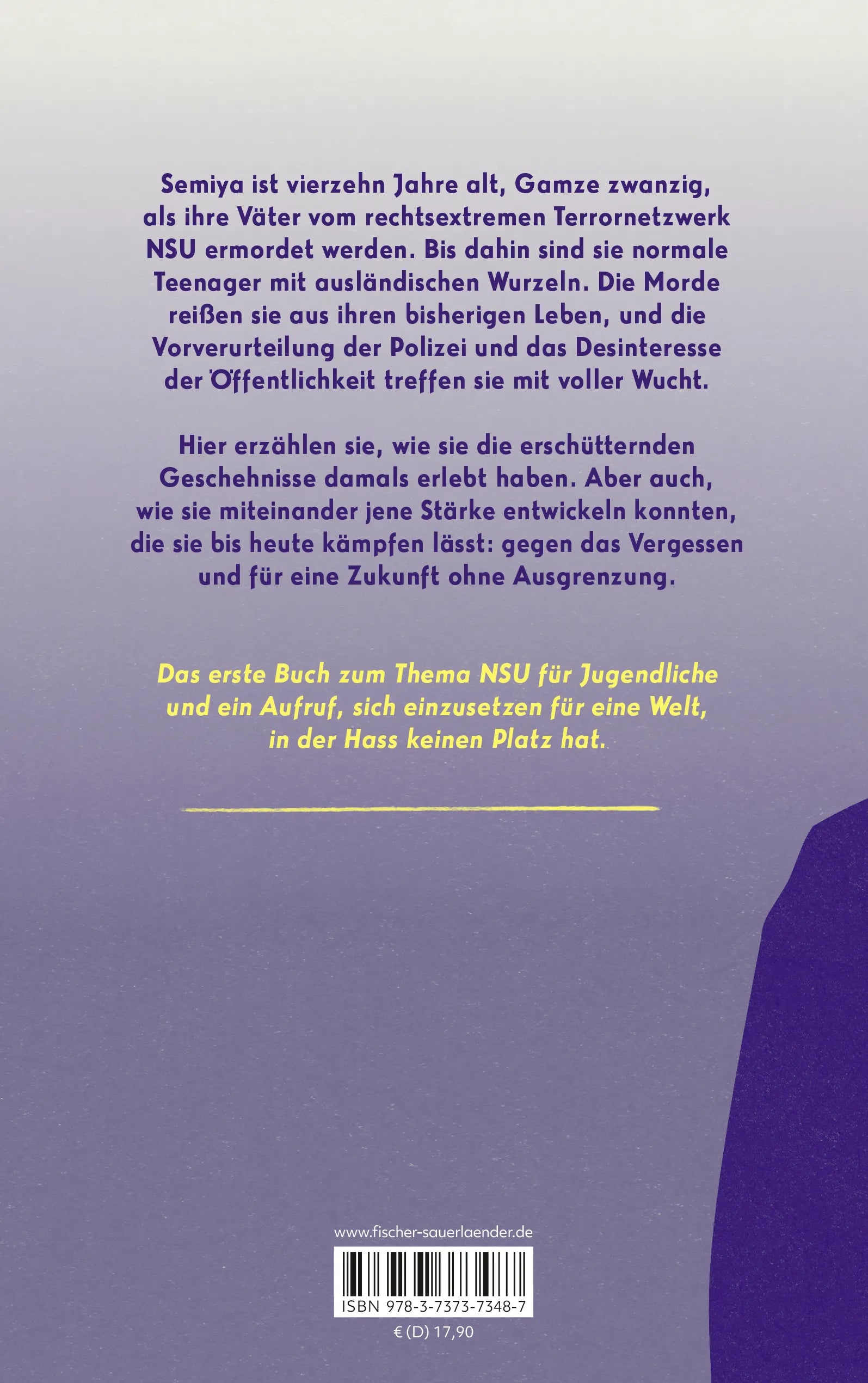 Buchrückseite von 'Unser Schmerz ist unsere Kraft' mit Klappentext - Paperback