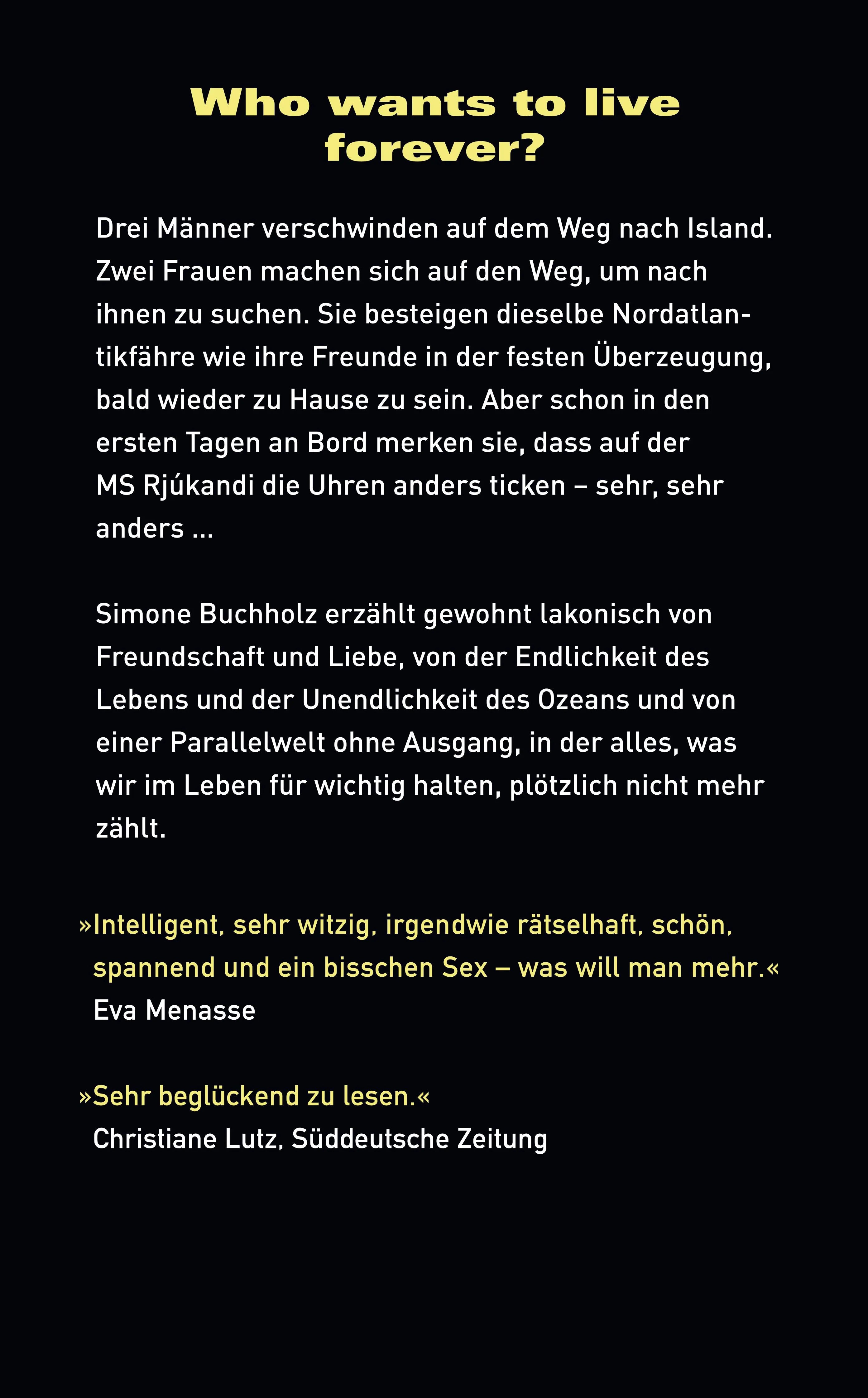 Buchrückseite von 'Unsterblich sind nur die anderen' mit Klappentext - Taschenbuch