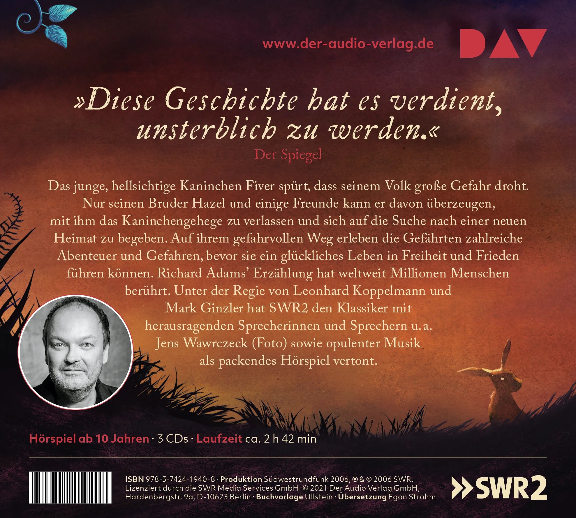 Buchrückseite von 'Unten am Fluss' mit Klappentext - Hörbuch (CD)