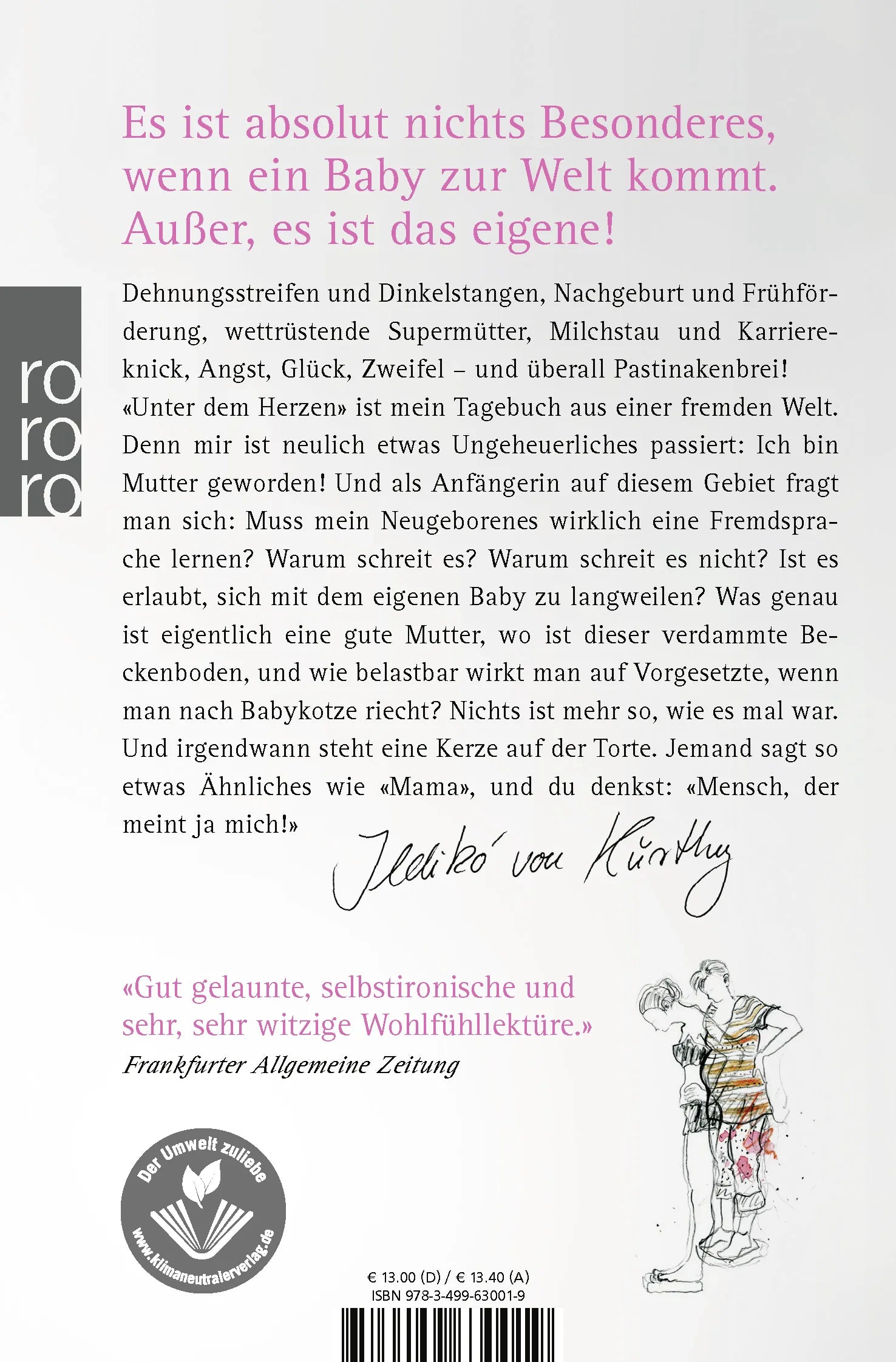 Buchrückseite von 'Unter dem Herzen' mit Klappentext - Taschenbuch