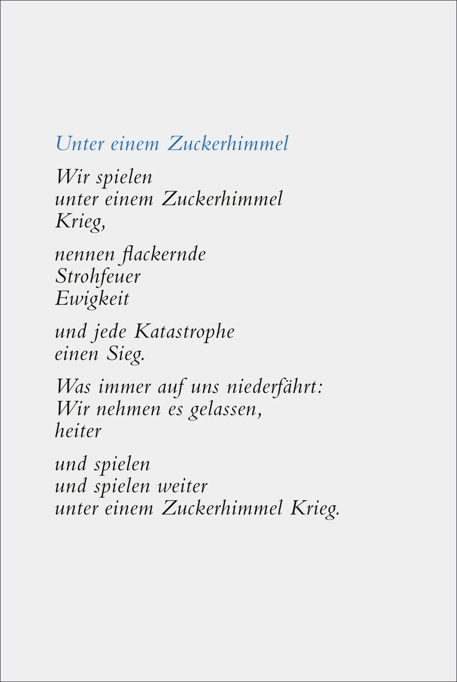 Buchrückseite von 'Unter einem Zuckerhimmel' mit Klappentext - Gebundene Ausgabe
