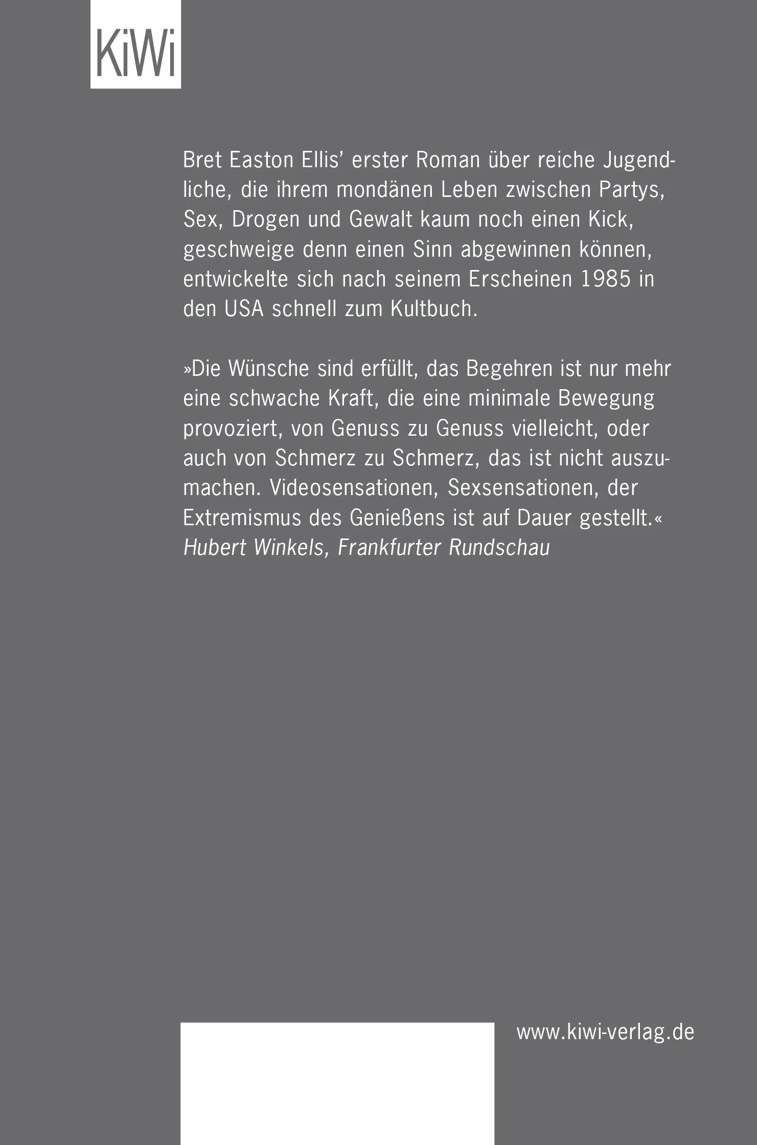 Buchrückseite von 'Unter Null' mit Klappentext - Taschenbuch