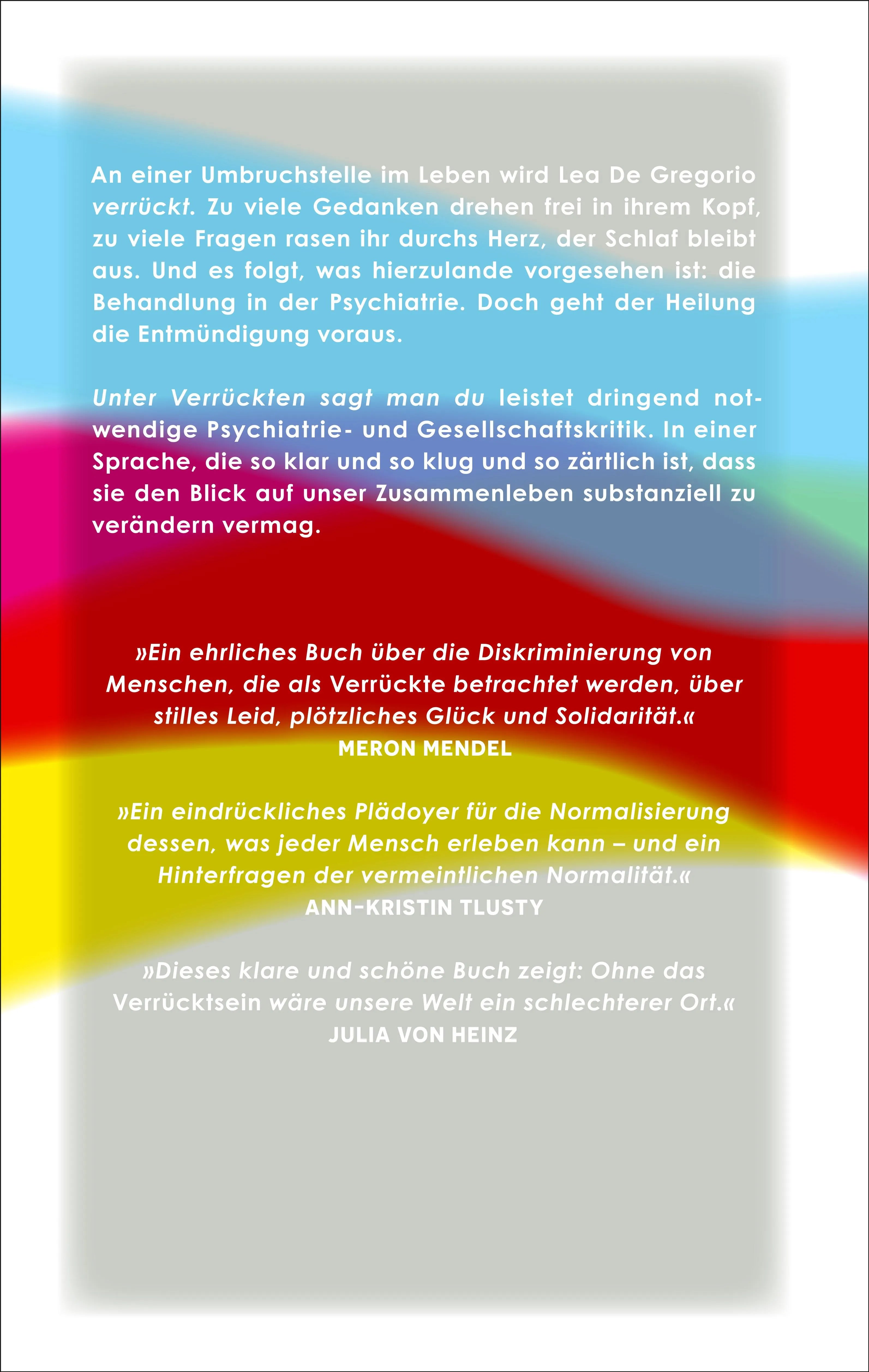 Buchrückseite von 'Unter Verrückten sagt man du' mit Klappentext - Gebundene Ausgabe