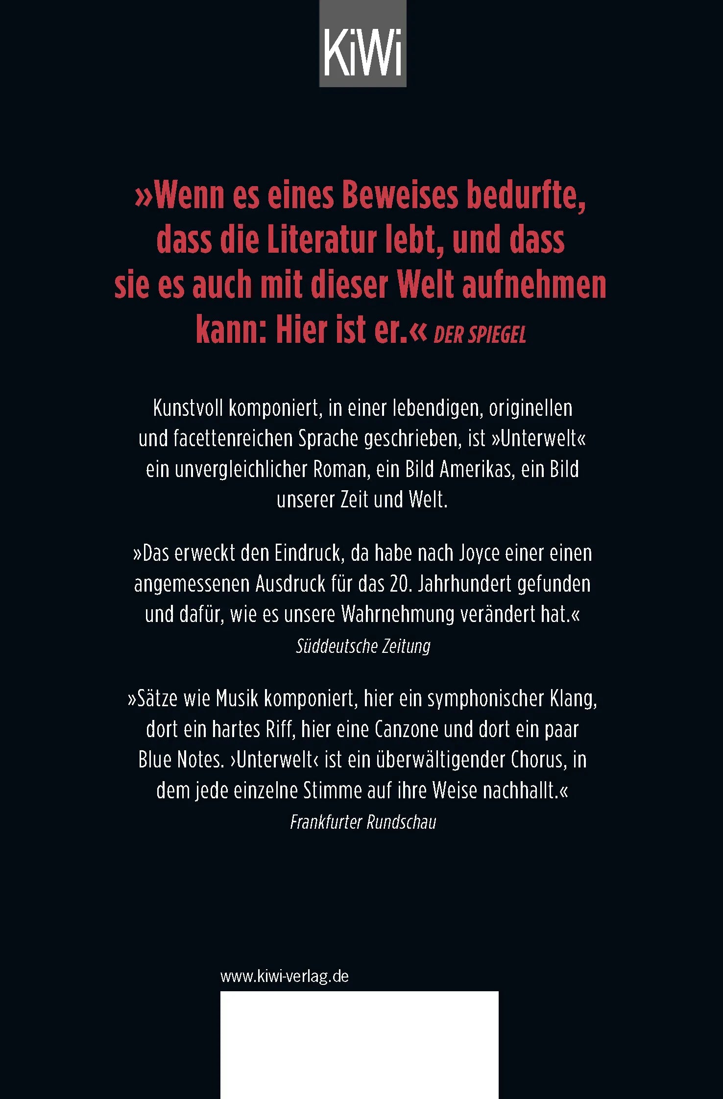 Buchrückseite von 'Unterwelt' mit Klappentext - Taschenbuch