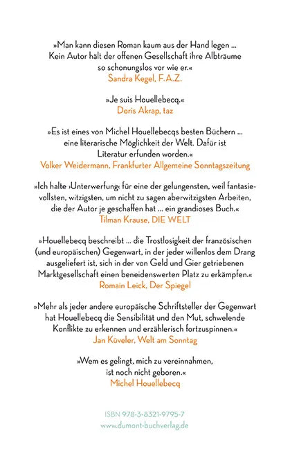 Buchrückseite von 'Unterwerfung' mit Klappentext - Gebundene Ausgabe