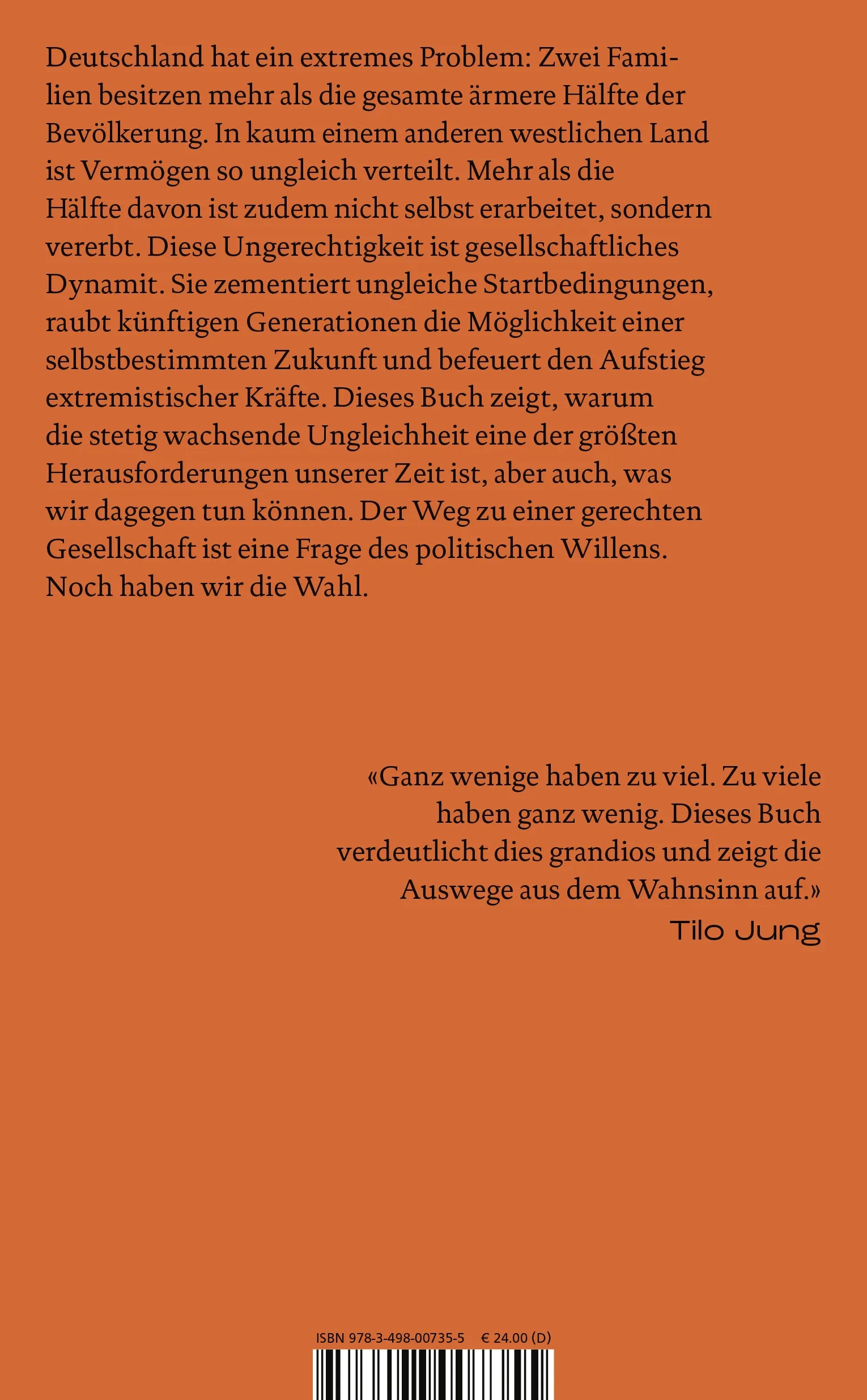 Buchrückseite von 'Unverdiente Ungleichheit' mit Klappentext - Gebundene Ausgabe