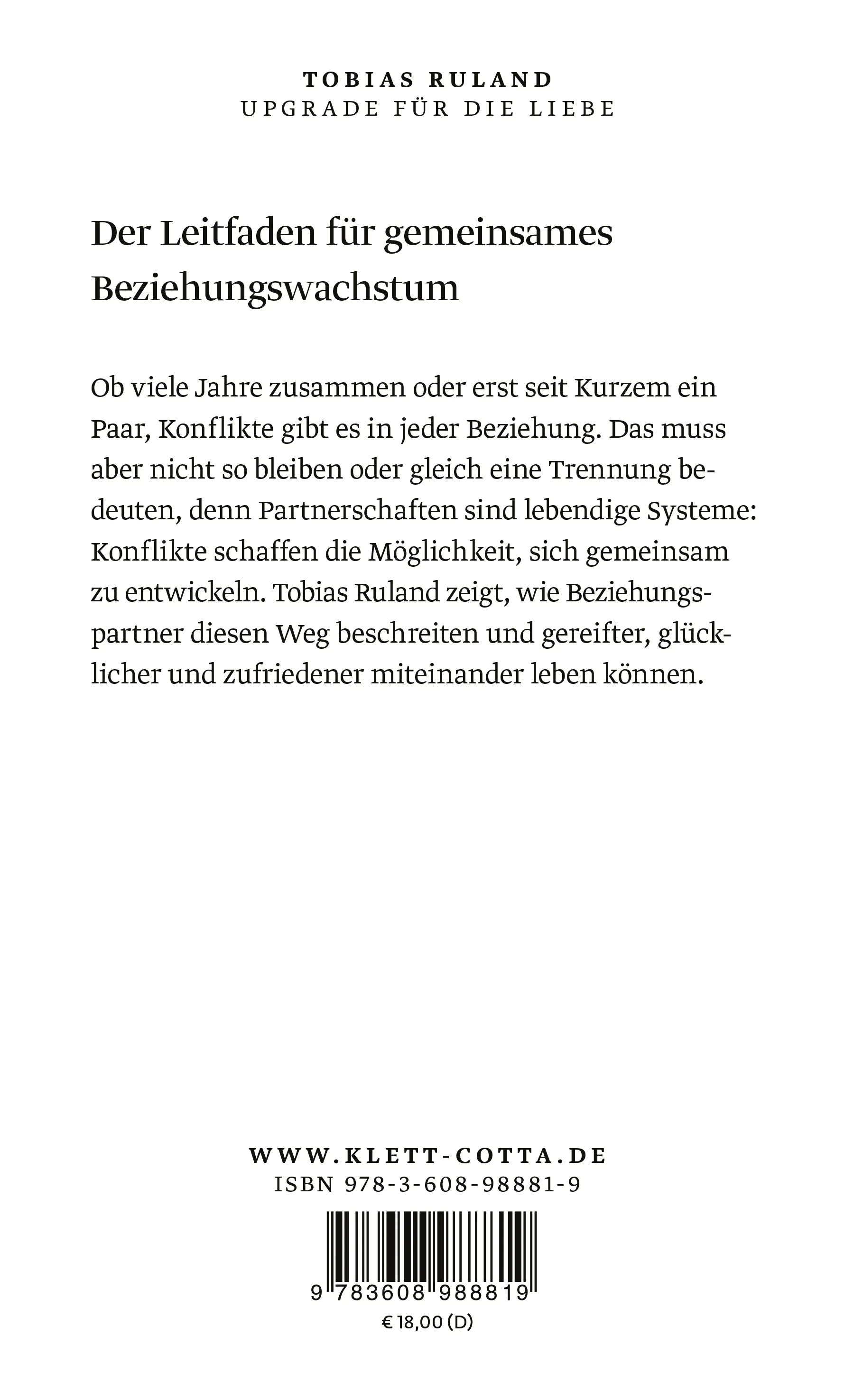 Buchrückseite von 'Upgrade für die Liebe' mit Klappentext - Paperback