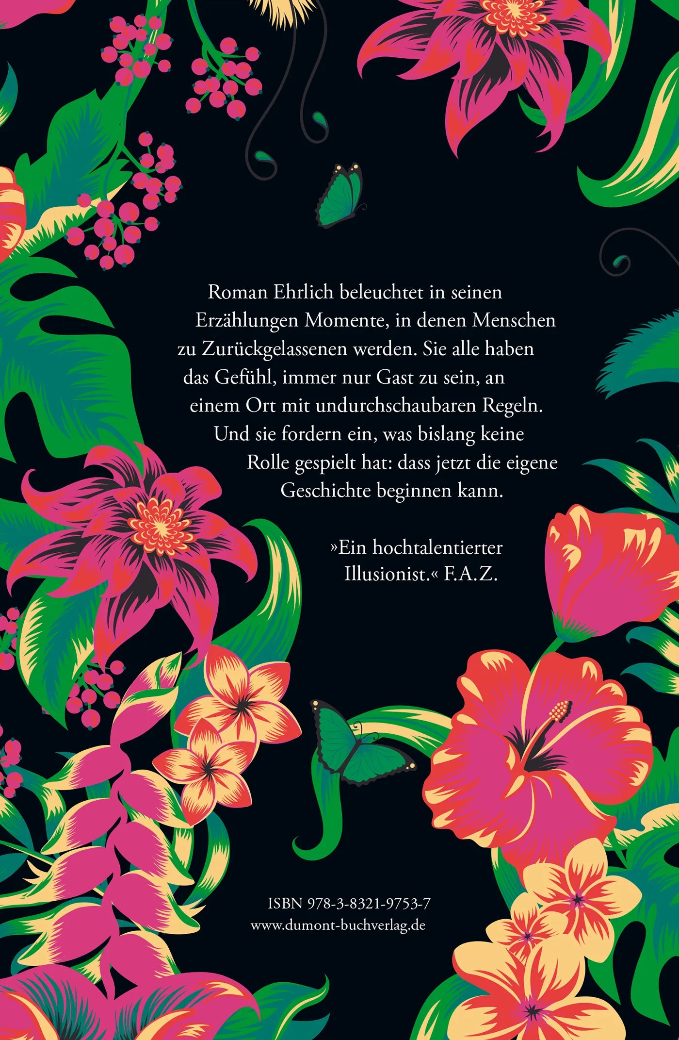 Buchrückseite von 'Urwaldgäste' mit Klappentext - Gebundene Ausgabe