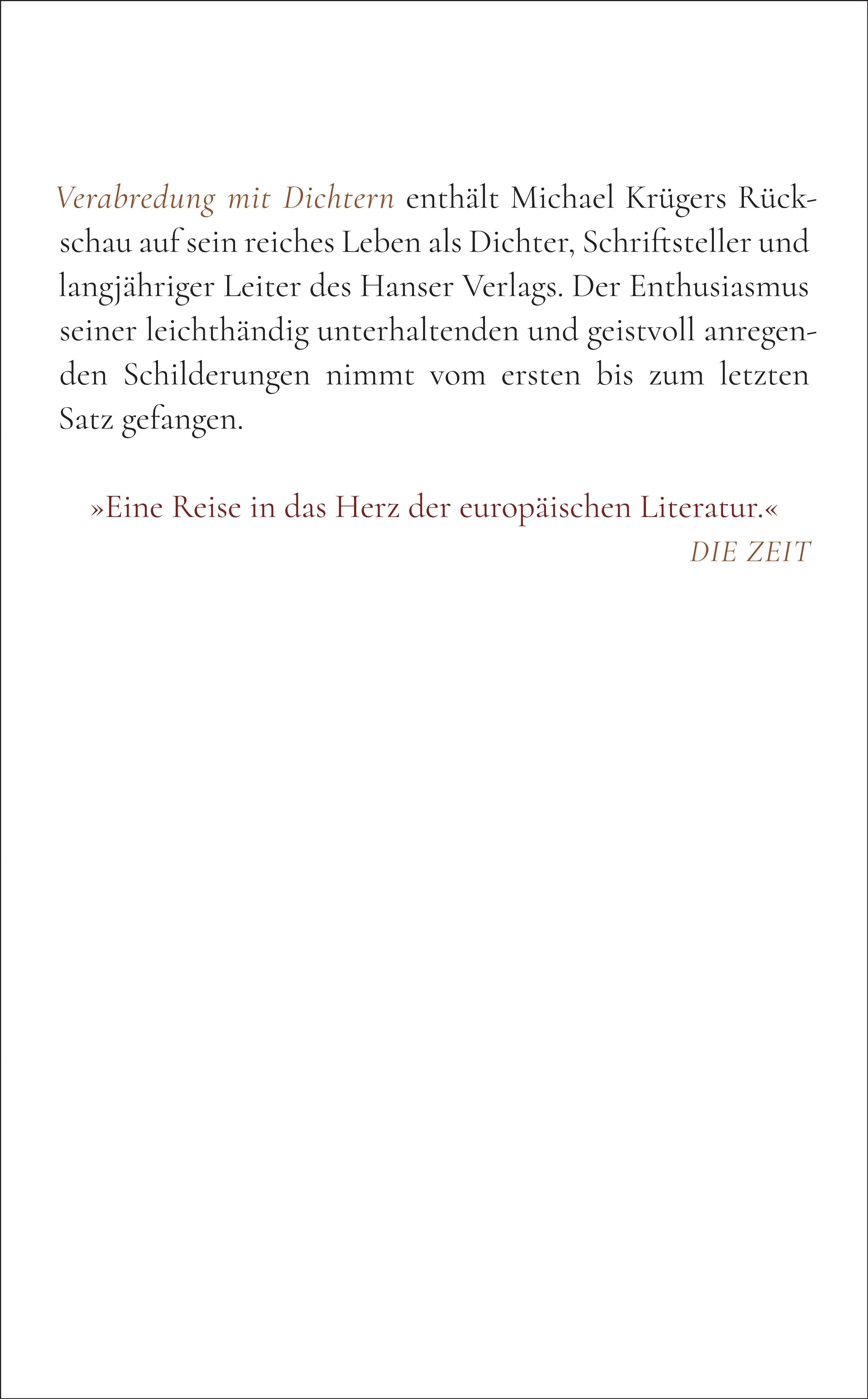 Buchrückseite von 'Verabredung mit Dichtern' mit Klappentext - Taschenbuch