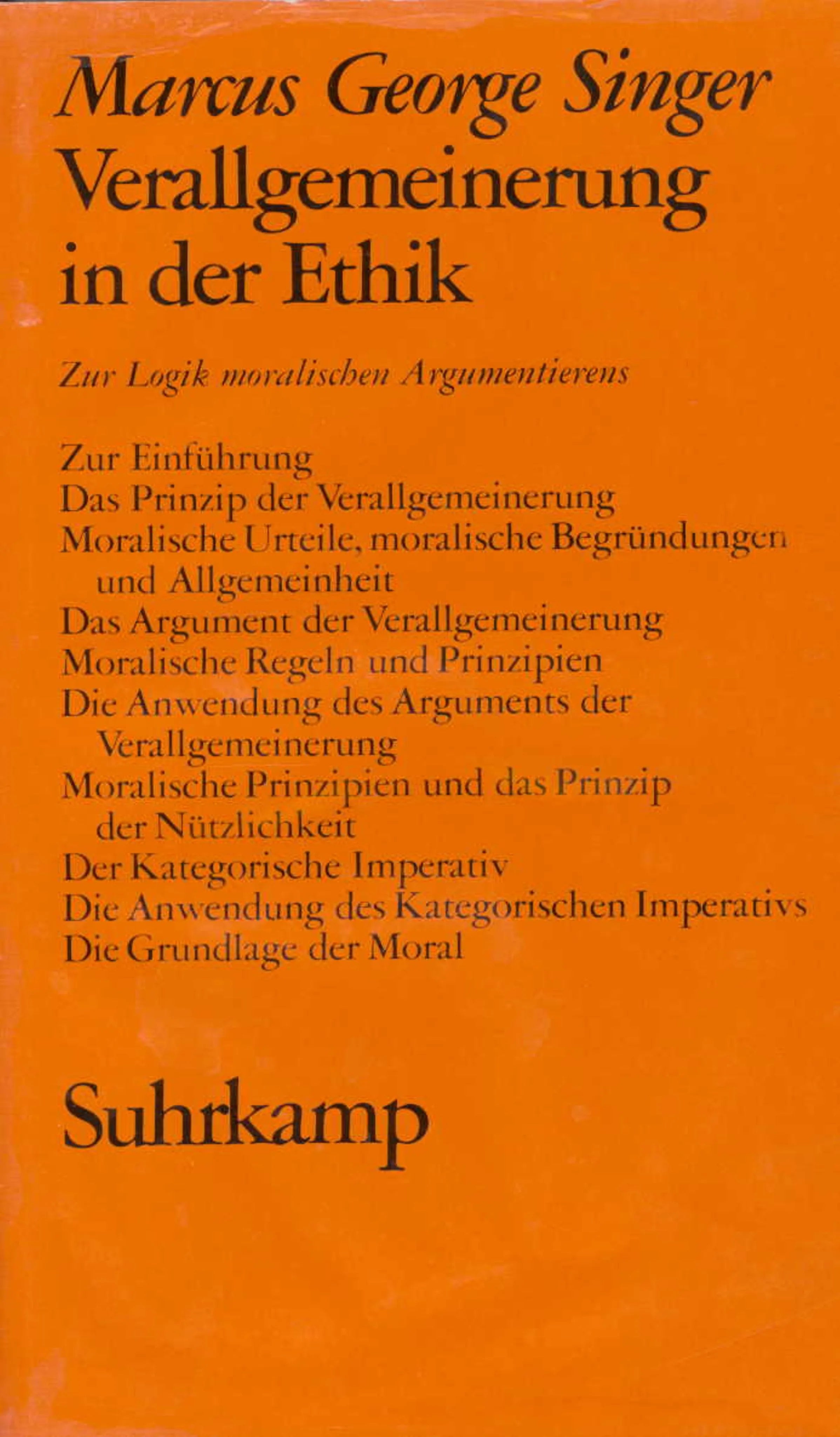 Buchcover von 'Verallgemeinerung in der Ethik' - Gebundene Ausgabe von Marcus George Singer