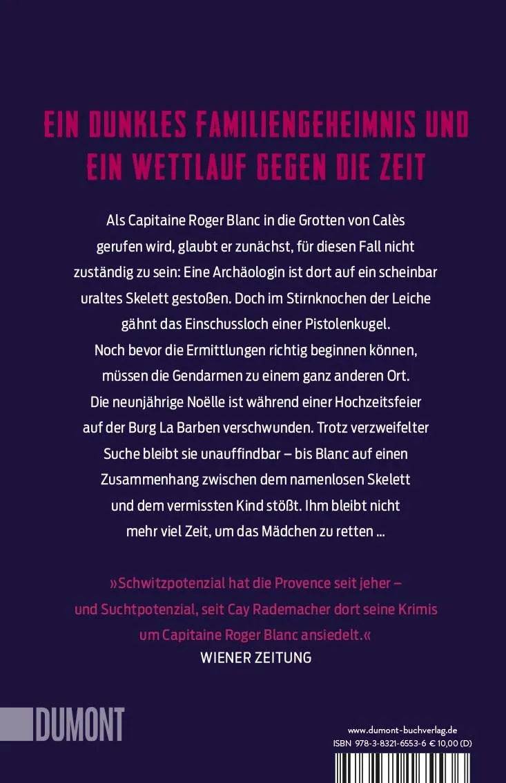 Buchrückseite von 'Verhängnisvolles Calès' mit Klappentext - Taschenbuch